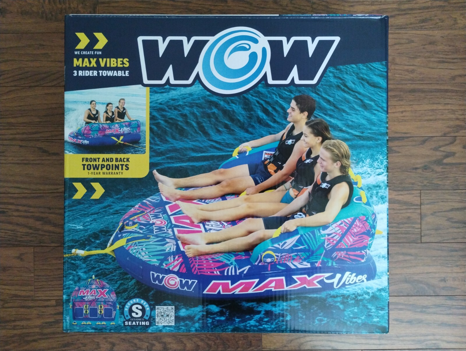 WOW Sports Max Vibes 1-3 Rider Inflatable Towable Tube Boat Raft float