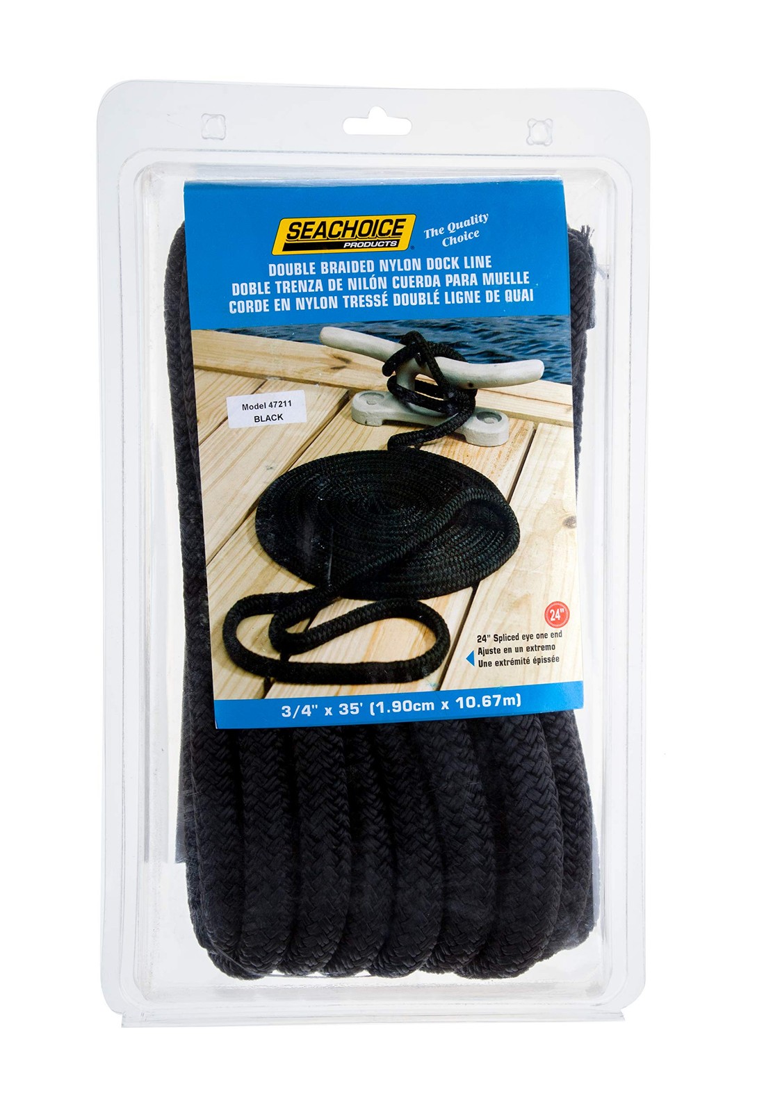 Seachoice 34 Inch x 35 Foot Black Double Braid Dock Line with Eye Splice