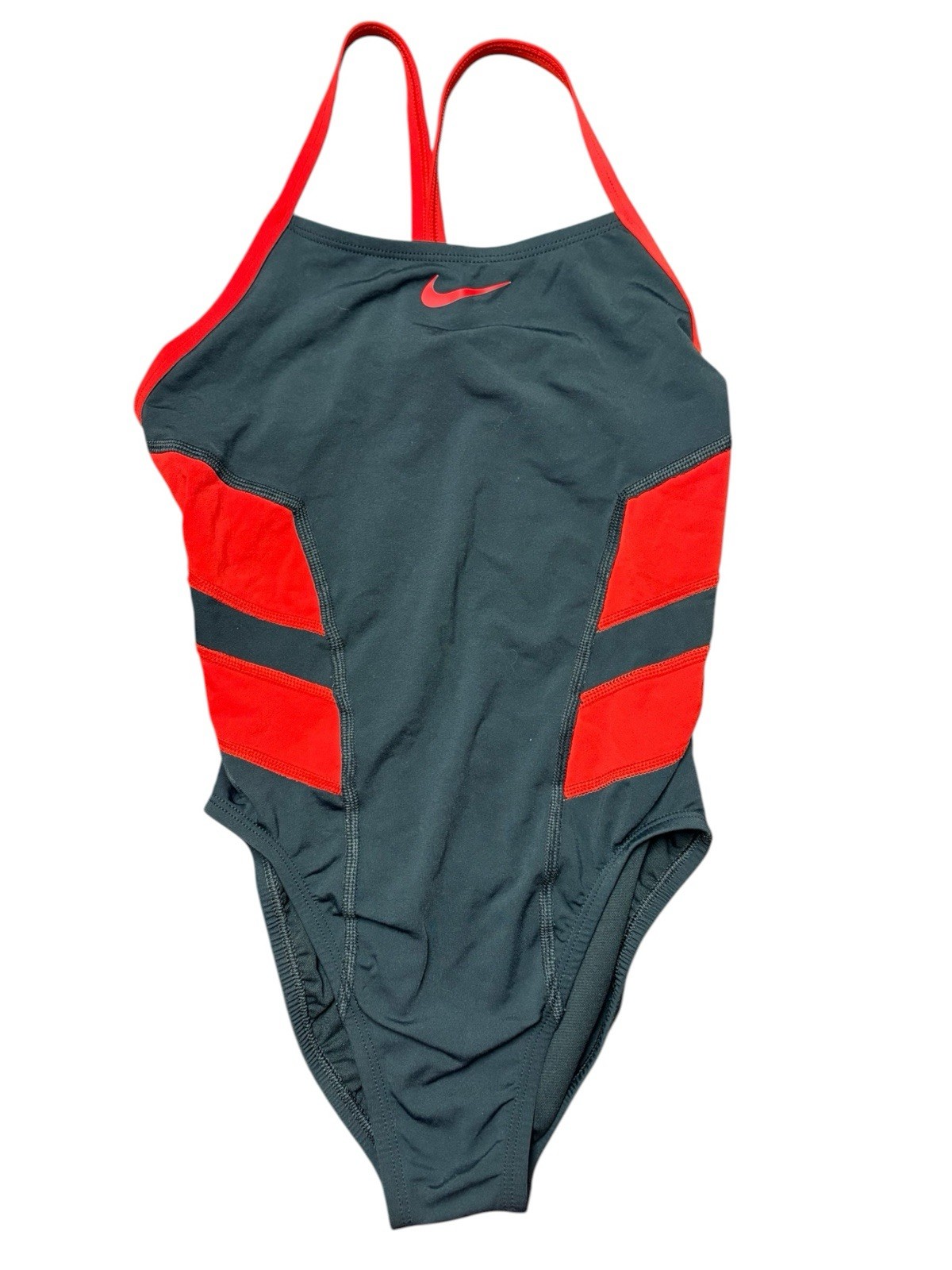 Nike One Piece Swimsuit Black Red Colorblock Strappy Back Athletic Swim 6