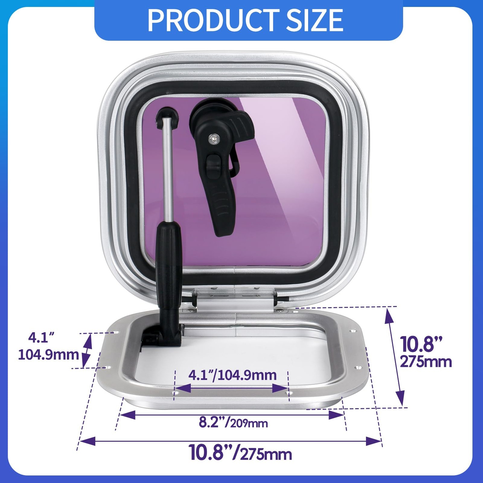 Anodized Aluminum Boat Porthole Window 10.8 inch*10.8 inch, Silver Frame