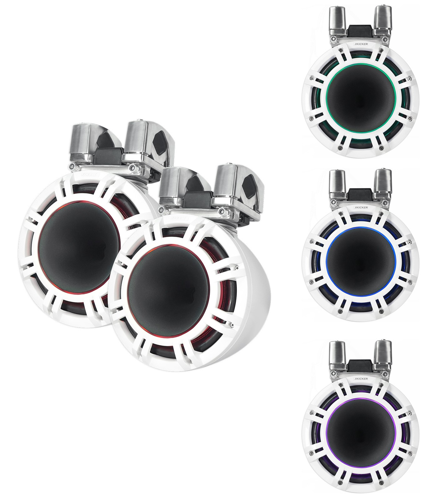 Pair Kicker KMTC9 HLCD 9″ White Wakeboard Tower LED Speakers+(2) Party Speakers