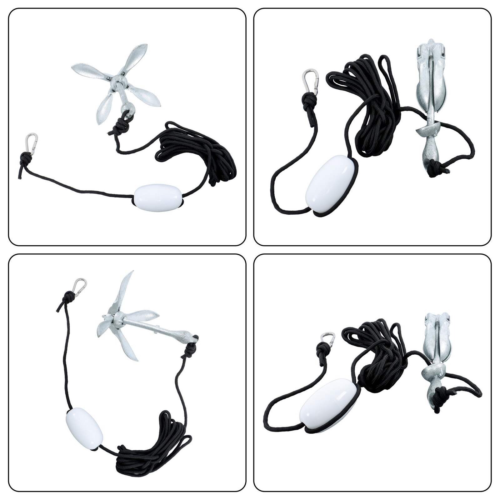 For Canoe Kayak Raft Boat 1.5LB/3.3LB/5.5LB/7.05LB Complete Folding Anchor Kit