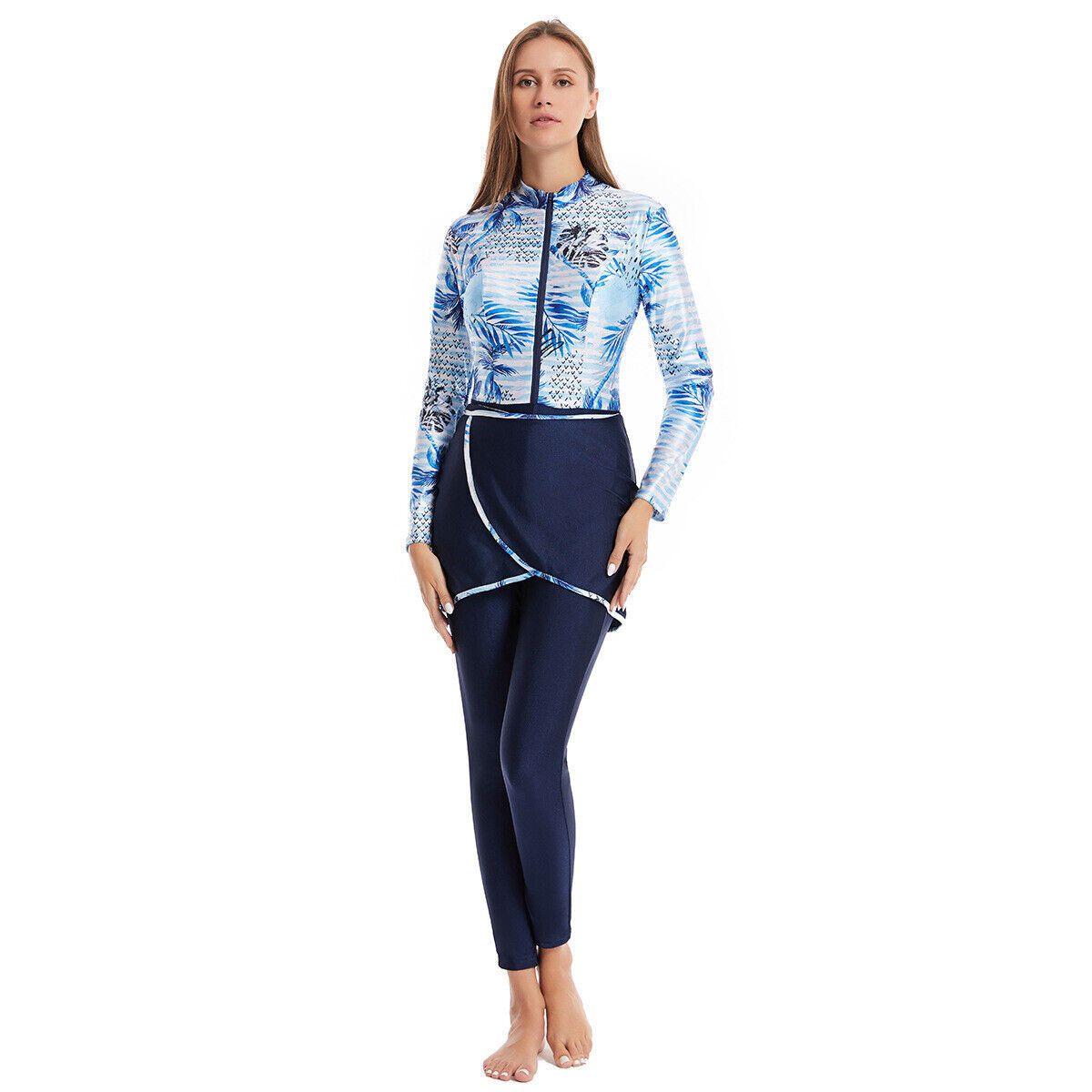 Swimwear Set Women Muslim Printed Elastic One Piece Swimwear Beach 3 Piece Set