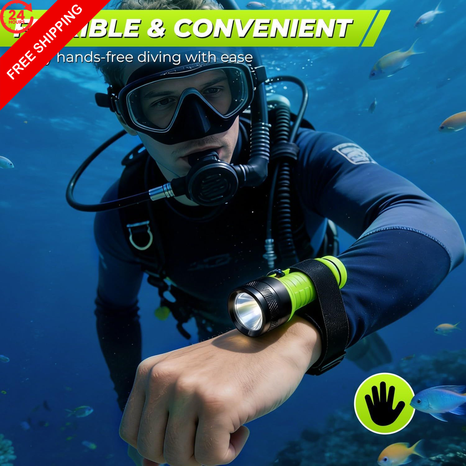 FISHOAKY Diving Flashlight Underwater LED Light, 1500 Pocket Size, Black