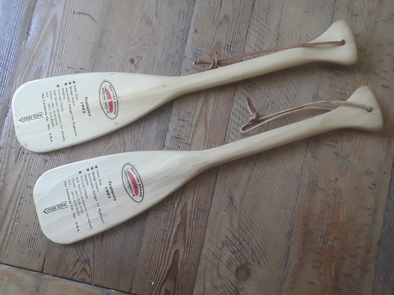 Vintage Pair Feather Brand Caviness Co. Calhoun Minature Wooden Canoe Paddles