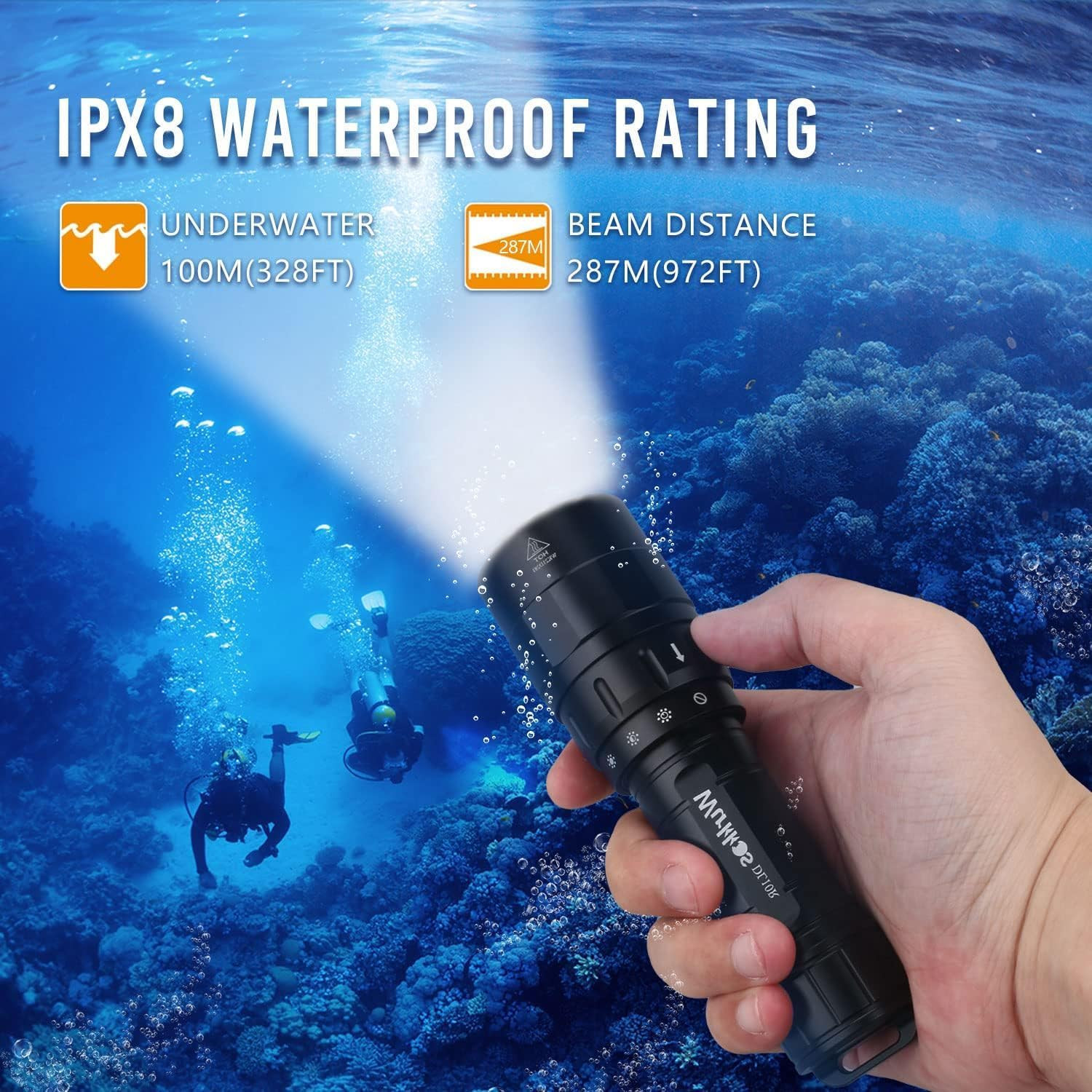 DL10R Dive Light, 4500 Lumens Super Bright Scuba Diving Flashlight, Type C Recha