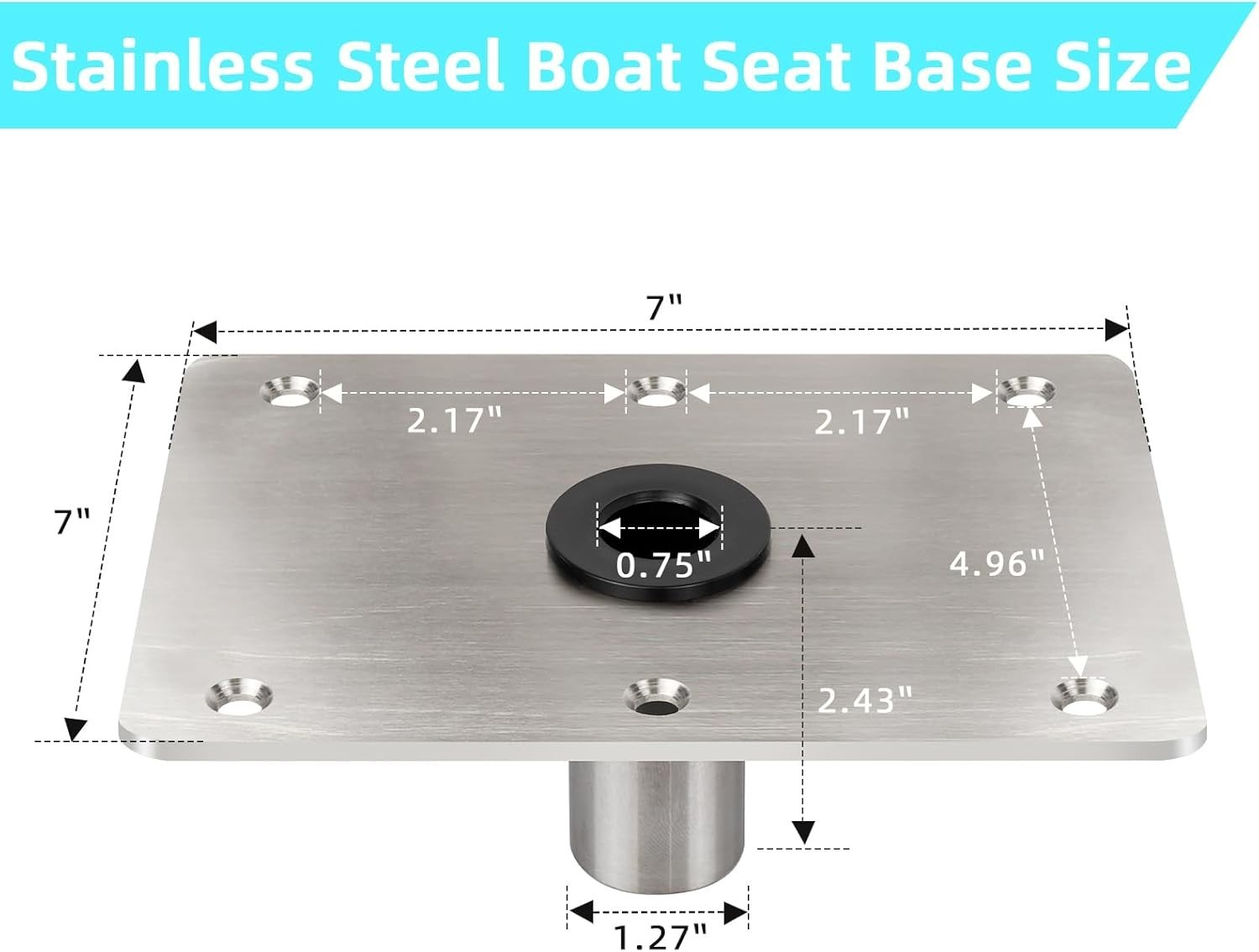 Boat Seat Base Mount Pedestal 1pack 7×7 Stainless Steel, Metallic
