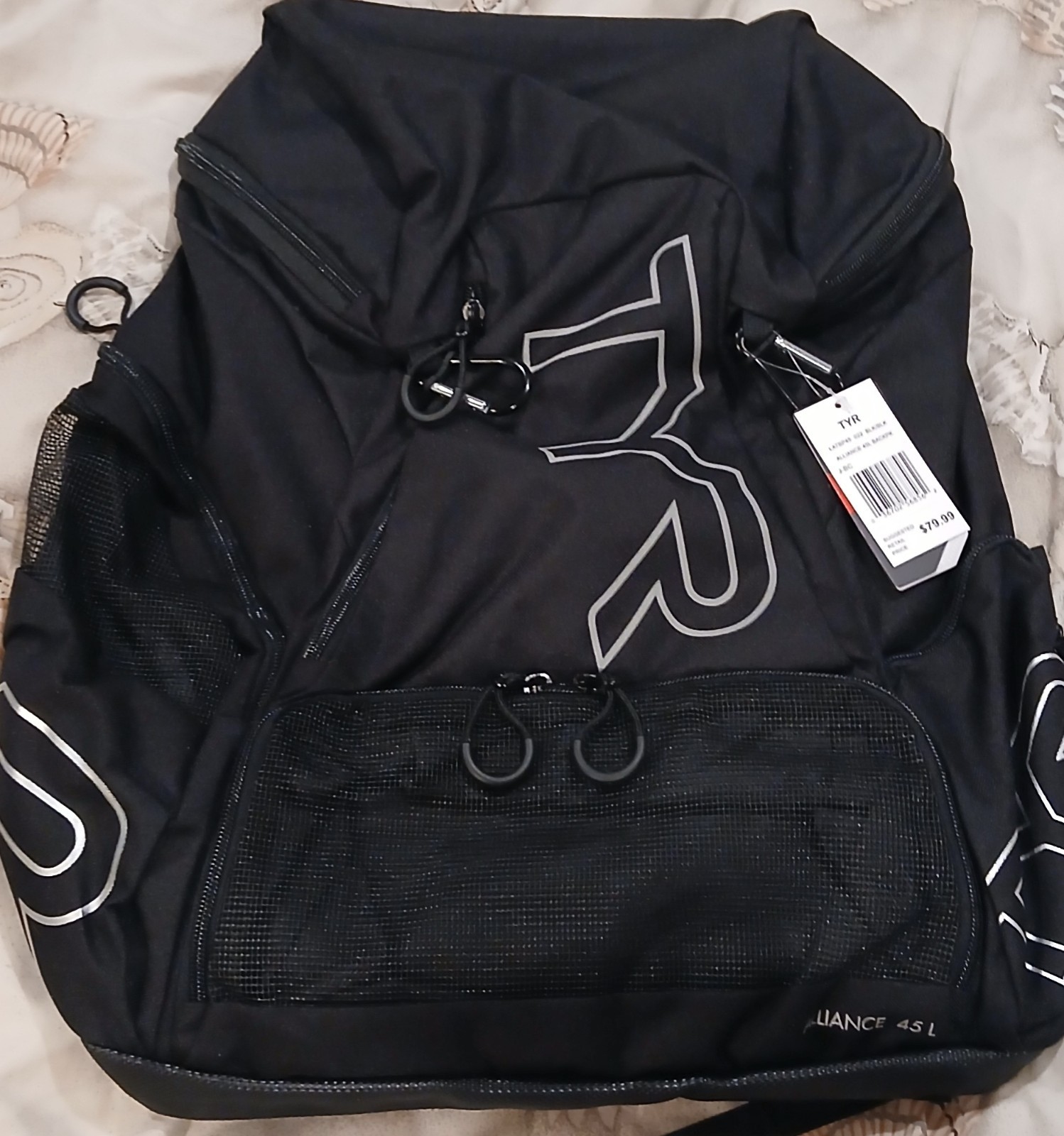 TYR Alliance 45L Backpack Gear Bag Black with Mesh Front Pocket
