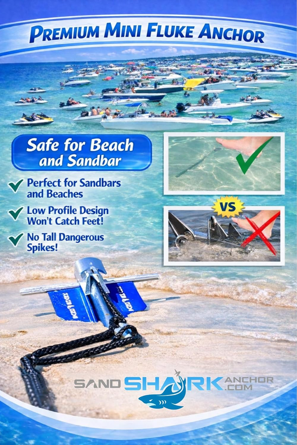 Sandshark Premium Fluke Anchor-Retractable Shaft Easy Storage-Aluminum Pontoon B