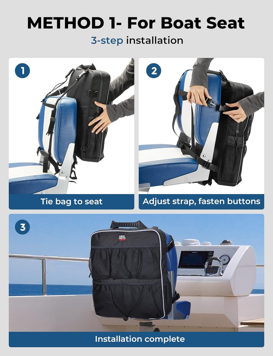 Boat Storage Bag, Boat Seat Backpack Boat Storage Organizer with Mesh Pockets, W