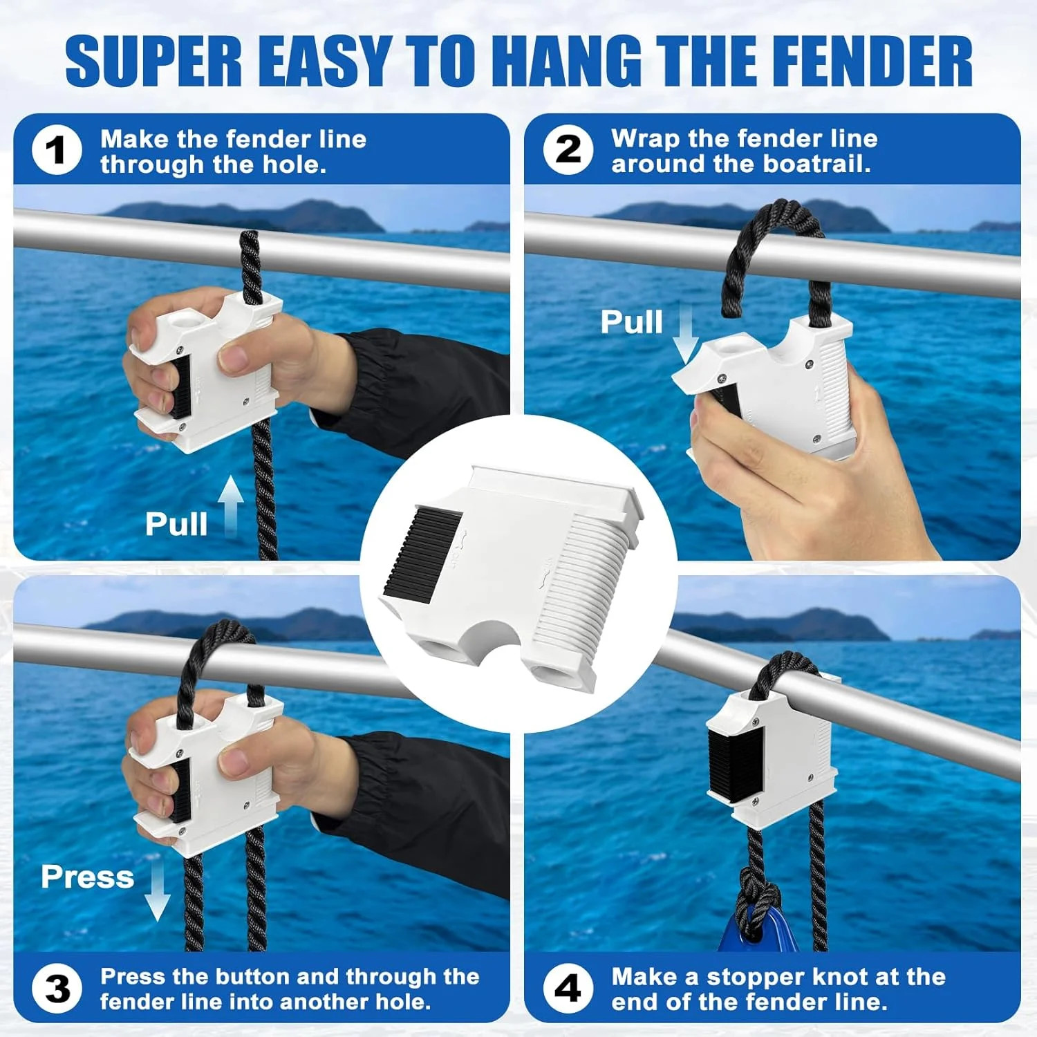 Boat Fender Hanger, Boat Rail and Cleat Fender Clips 2 Pack White, Quick Connect