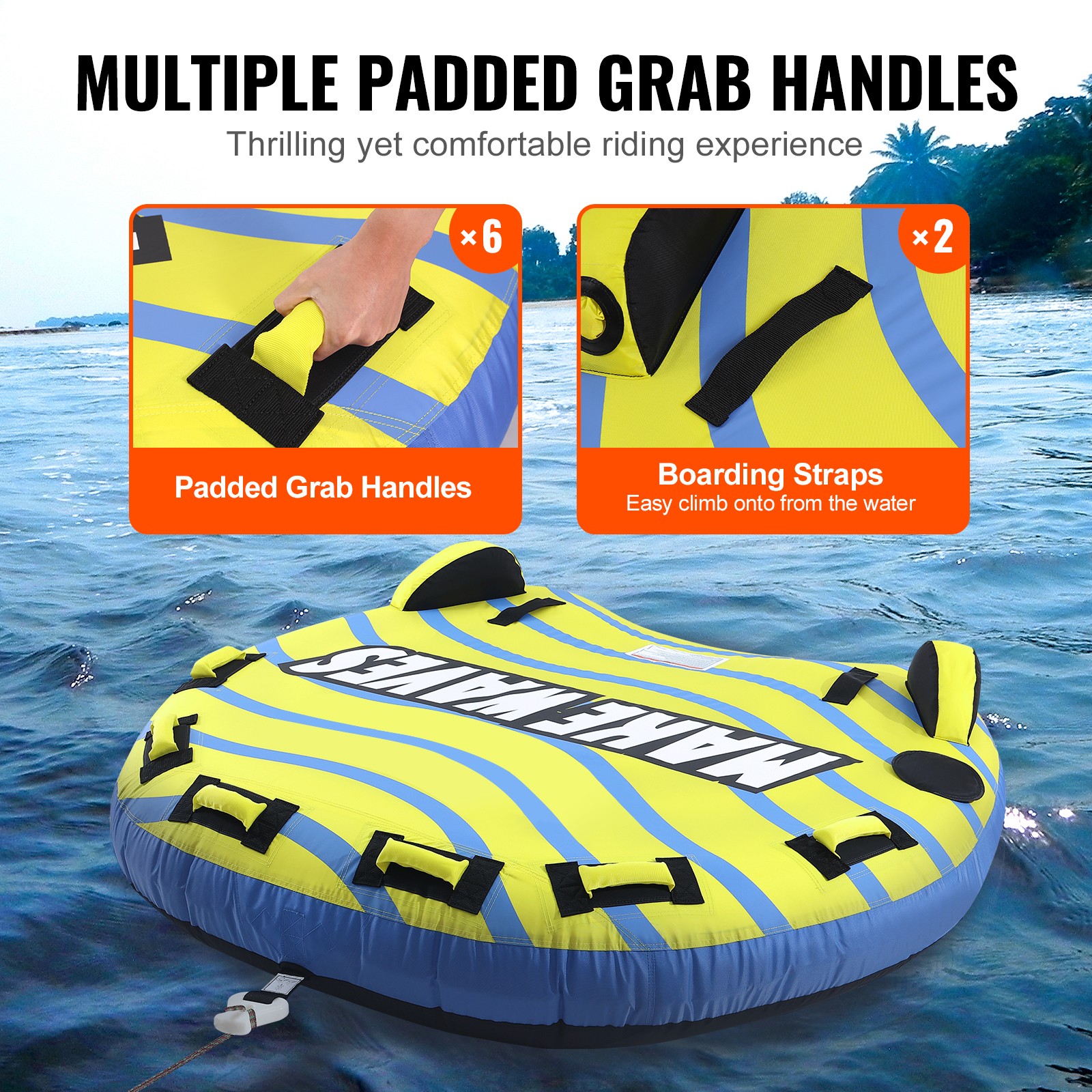 Uimoso Inflatable Towable Tube for Boating, 1-3 Riders, with Bumper Fins