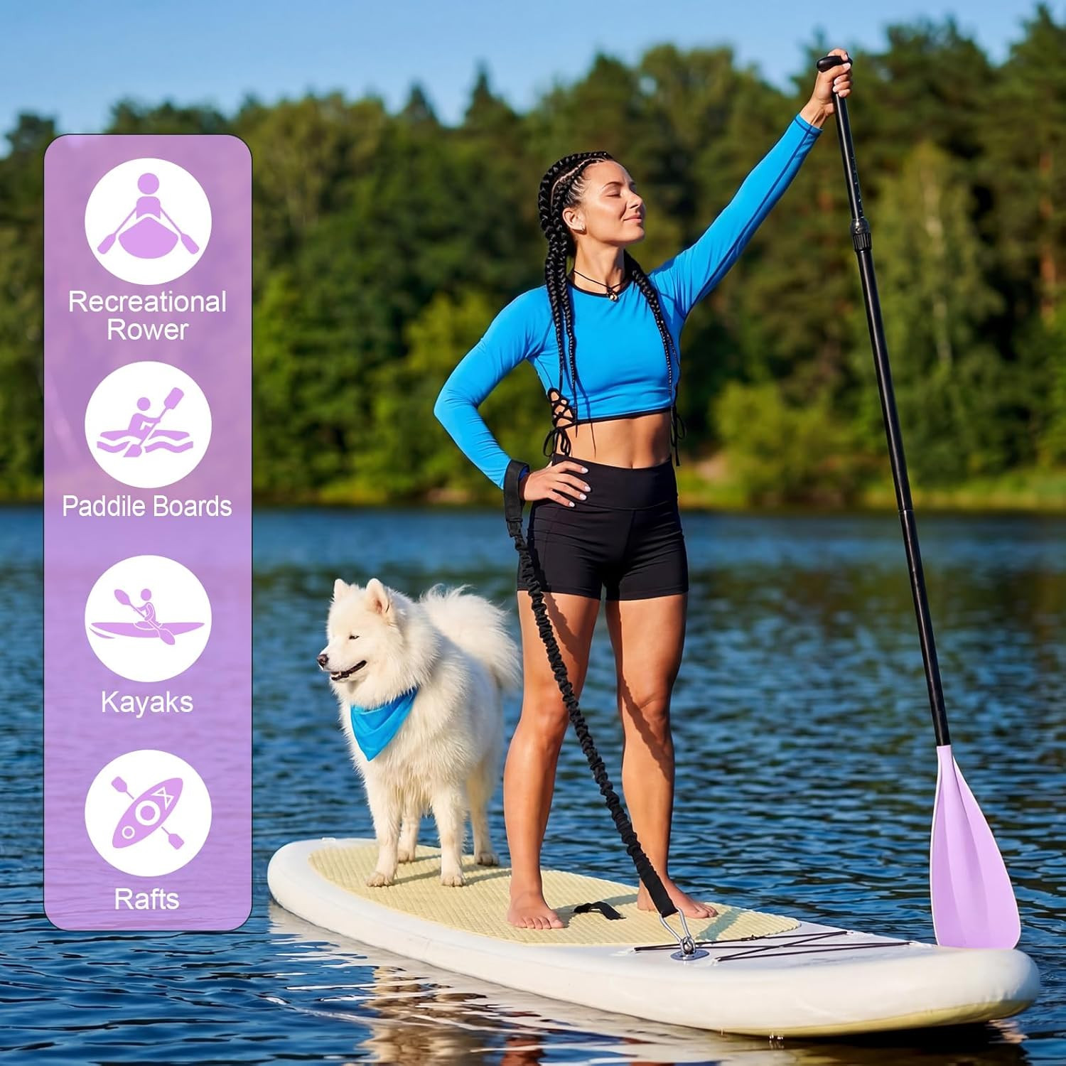 2 Pack Sup Paddle with 2 Leashes, Floating 3 Piece Adjustable Aluminum Paddle Bo
