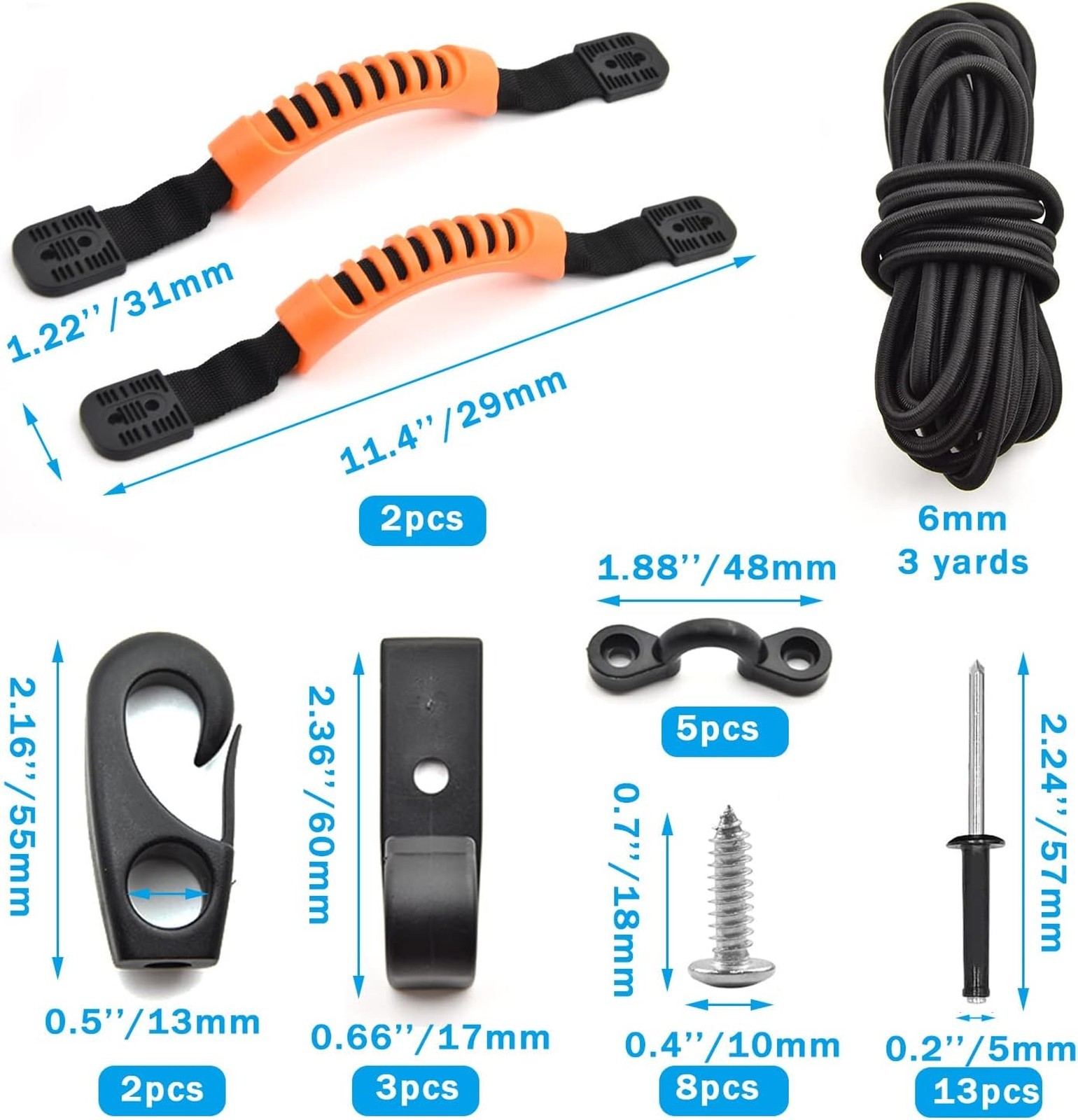 Kayak Carry Handle Kit Rubber Nylon Replacement Parts 15 Feet 6mm Bungee Cord