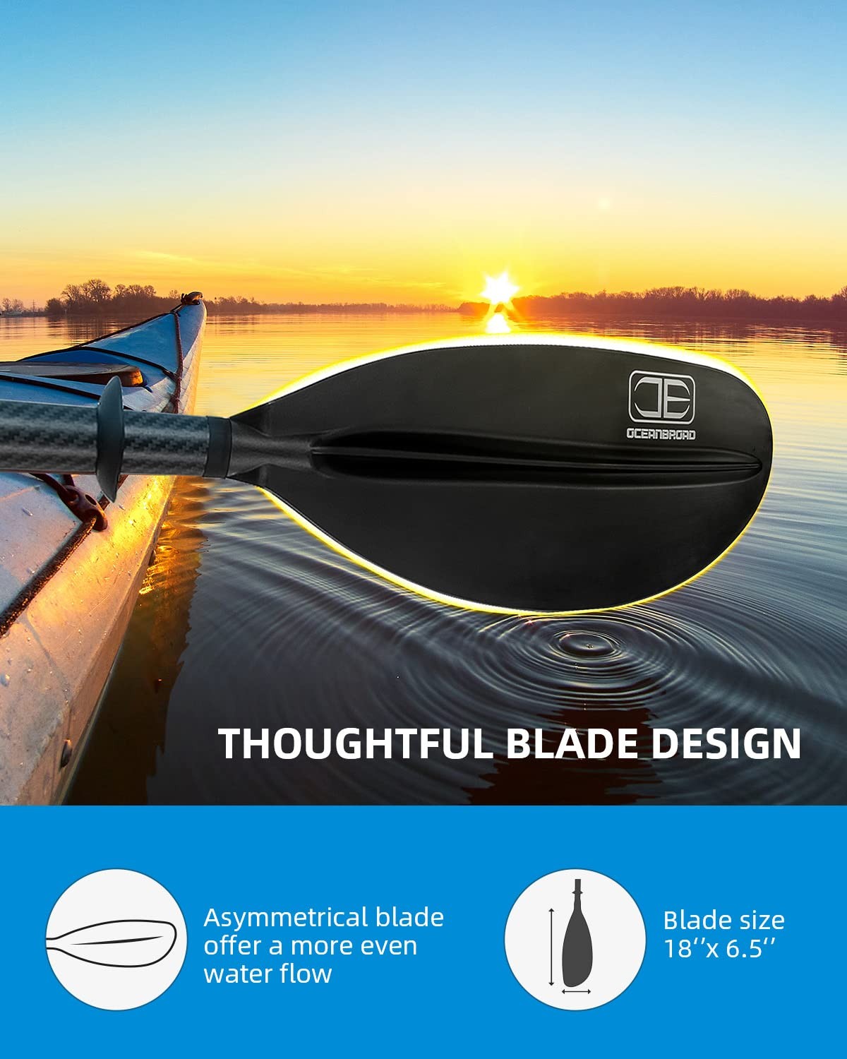 Carbon Shaft Kayak Paddle Adjustable 86in/220cm To 94in/240cm Kayaking Oar For A