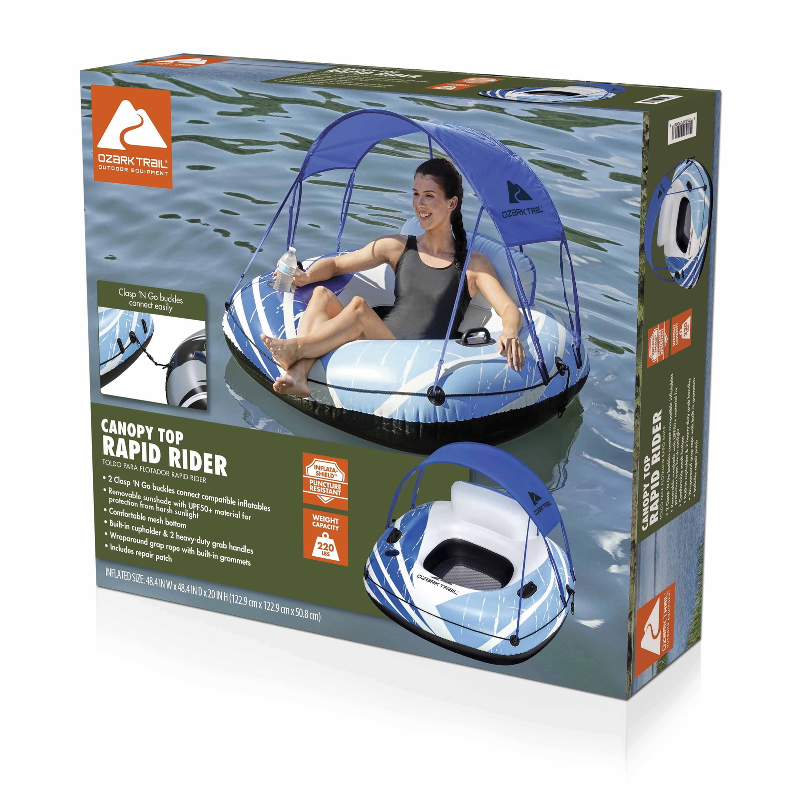 Ozark Trail Rapid Rider Canopy River Tube w/Removable Shade 48.4″x48.4″x20″ 🆕