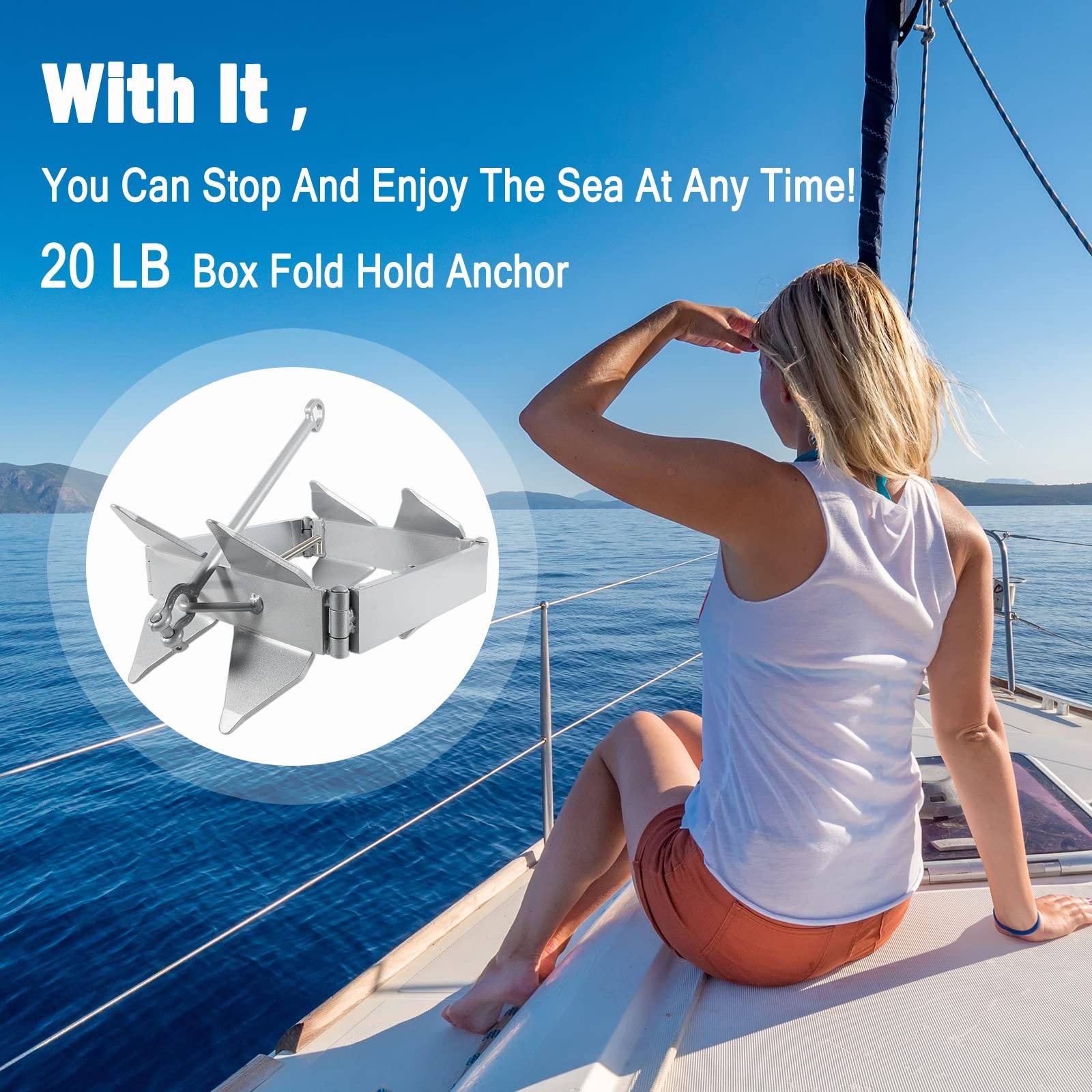 Box Fold Hold Anchor for Boats 18-30 Feet – 20 lb, High Strength Galvanized S…
