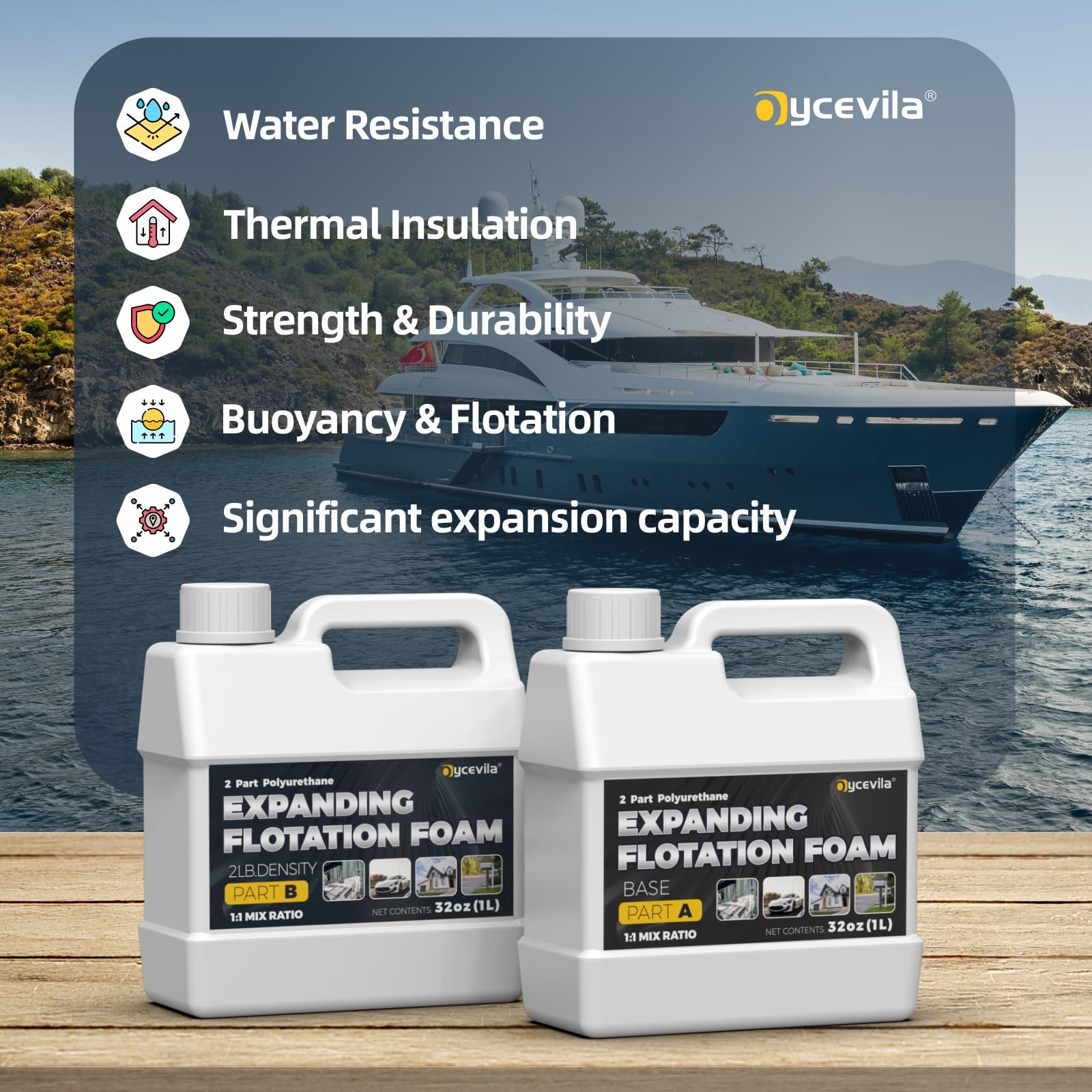 2 Quart Kit Marine Flotation Foam with Gloves, 2 Lb Density 2