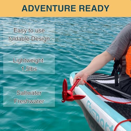 Kayak Anchor Kit 1.5/3.5lb Folding Small Boat Anchor for Paddle Board Red1.5lb