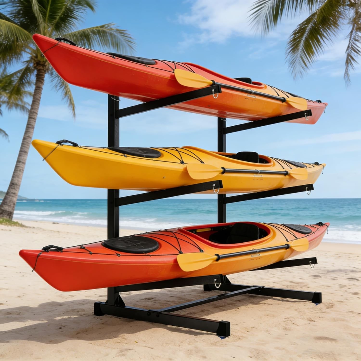 3 Kayak Storage Rack Indoor & Outdoor, Freestanding Kayak Storage Rack 300 Lbs