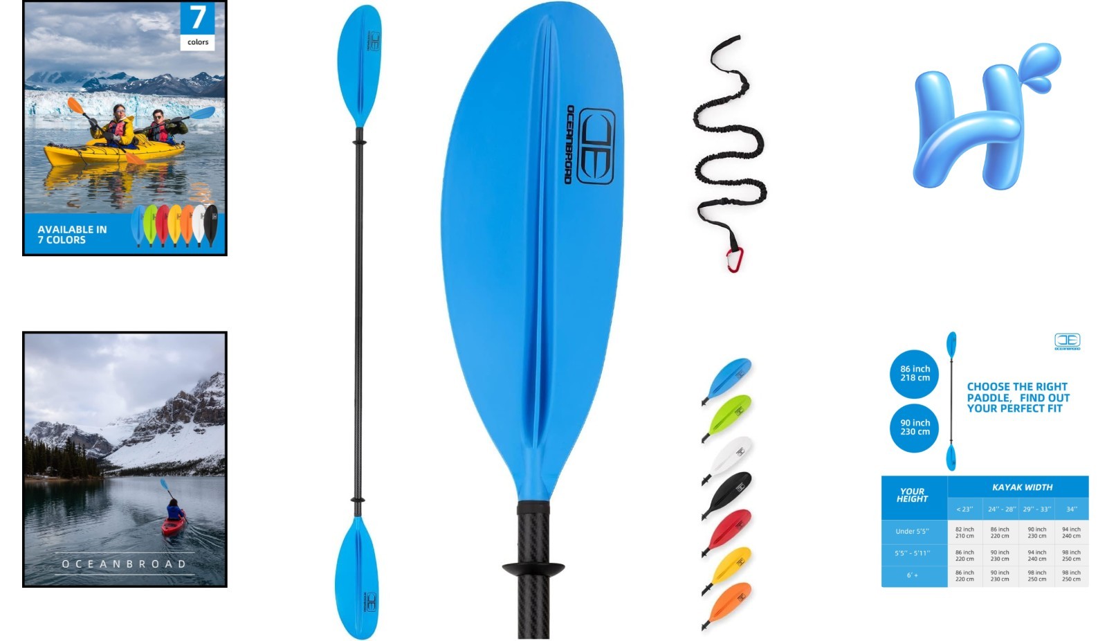 86in Carbon Fiber Kayak Paddle – Adjustable Feathered Angles & Leash