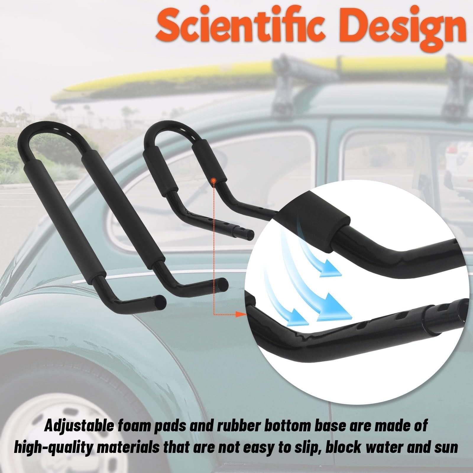Universal Kayak Roof Rack J-Bar Carrier for Canoe, Surfboard, Ski – Set of 2