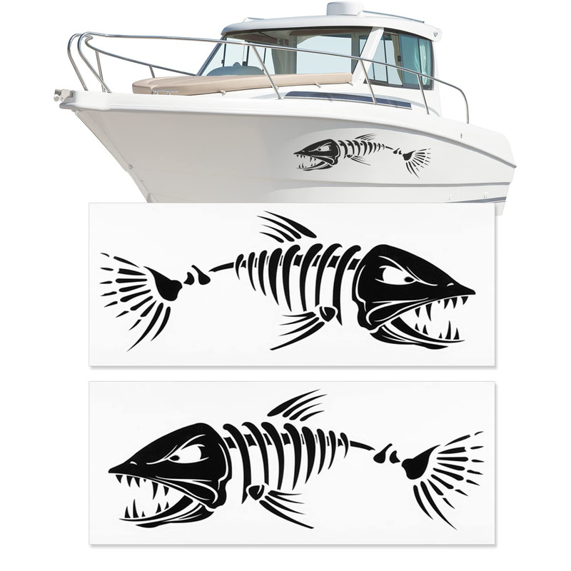 Mesinurs 11 W X 38 L Large Size Boat Skeleton Fish Decals – Marine Shark Bone