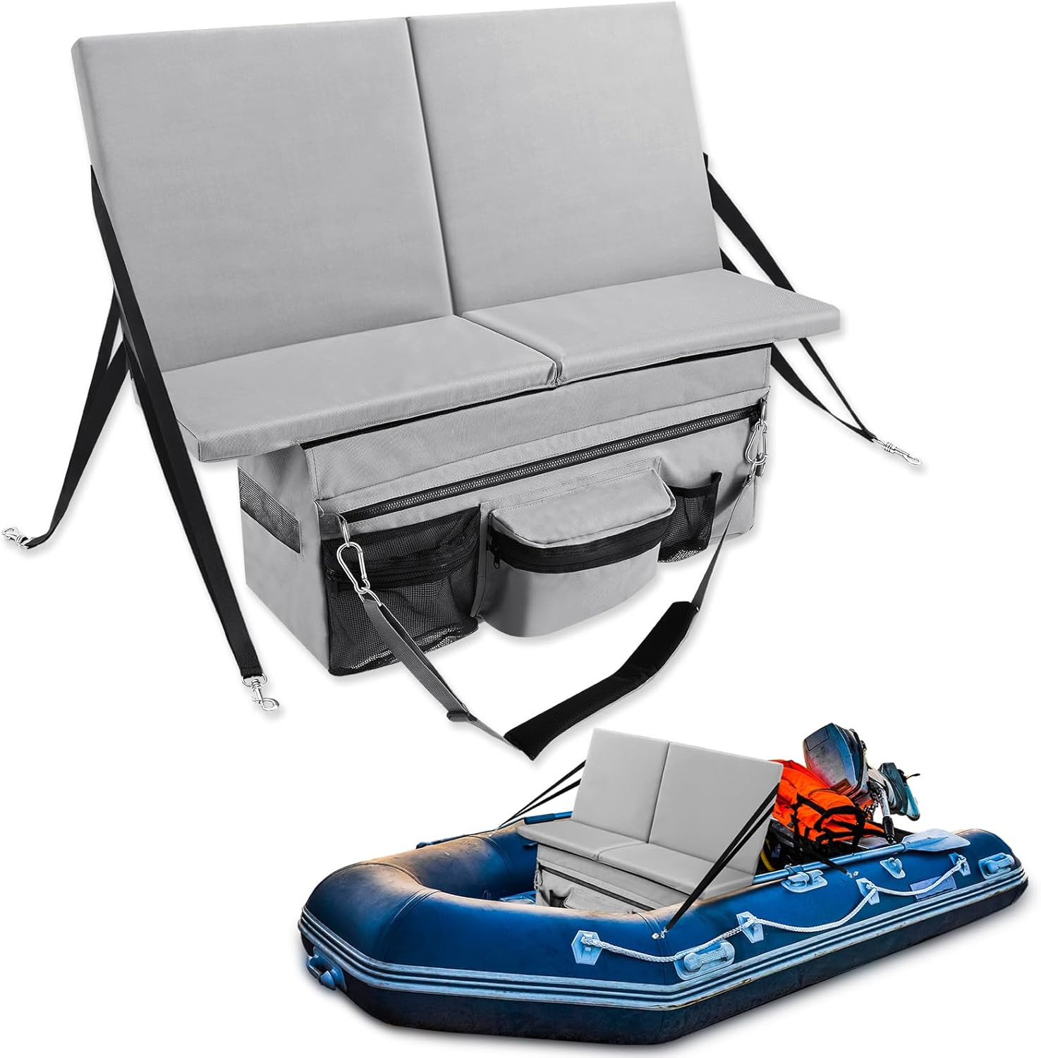 35 X 14 Inch Dinghy Inflatable Boat Seat Cushion with Back Support 34.6” X 17.3