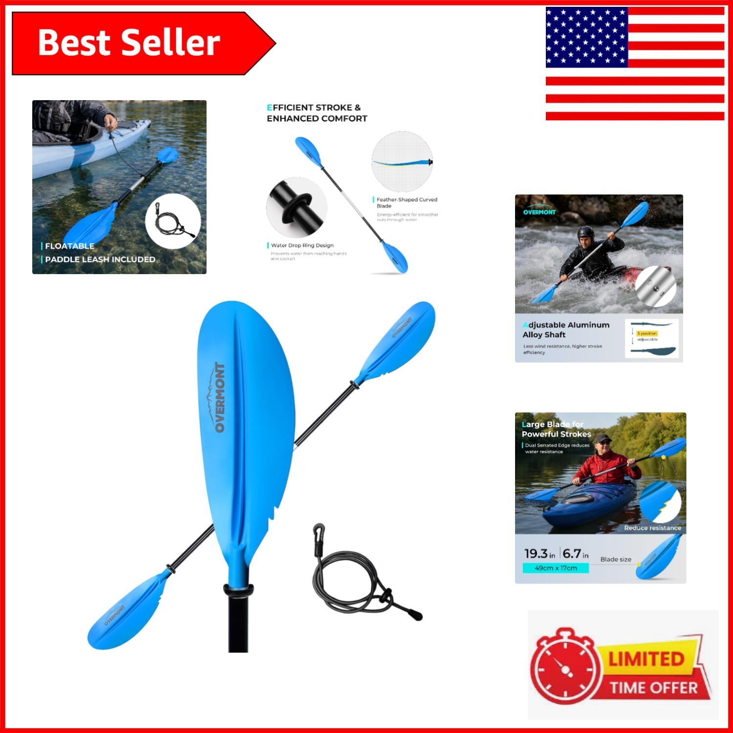 Durable 90.5in Boating Oar with Feather-Blade for Smooth Paddling Experience