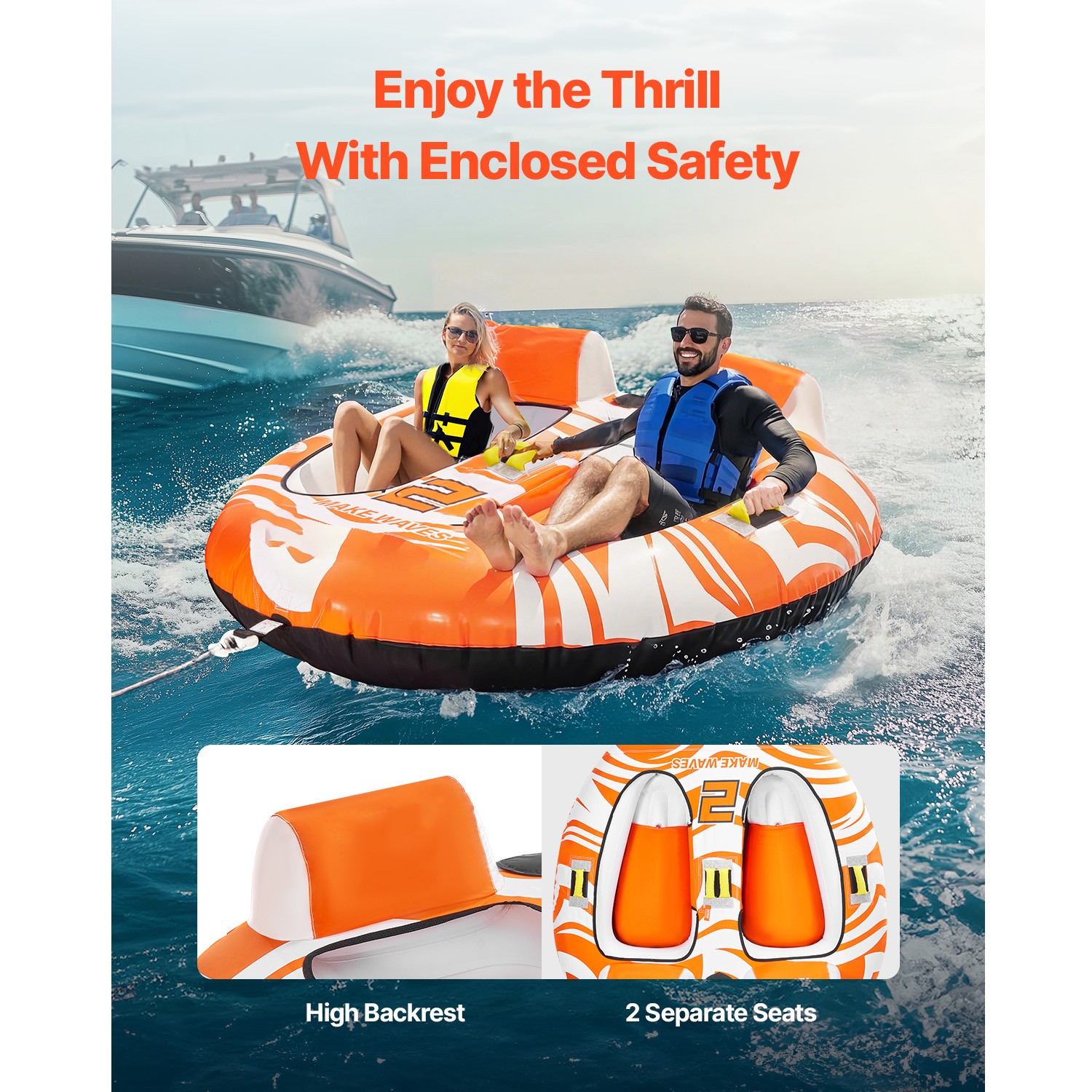 Uimoso Towable Tubes for Boating 2-Person Inflatable Boat w/2 Cockpits&Backrests
