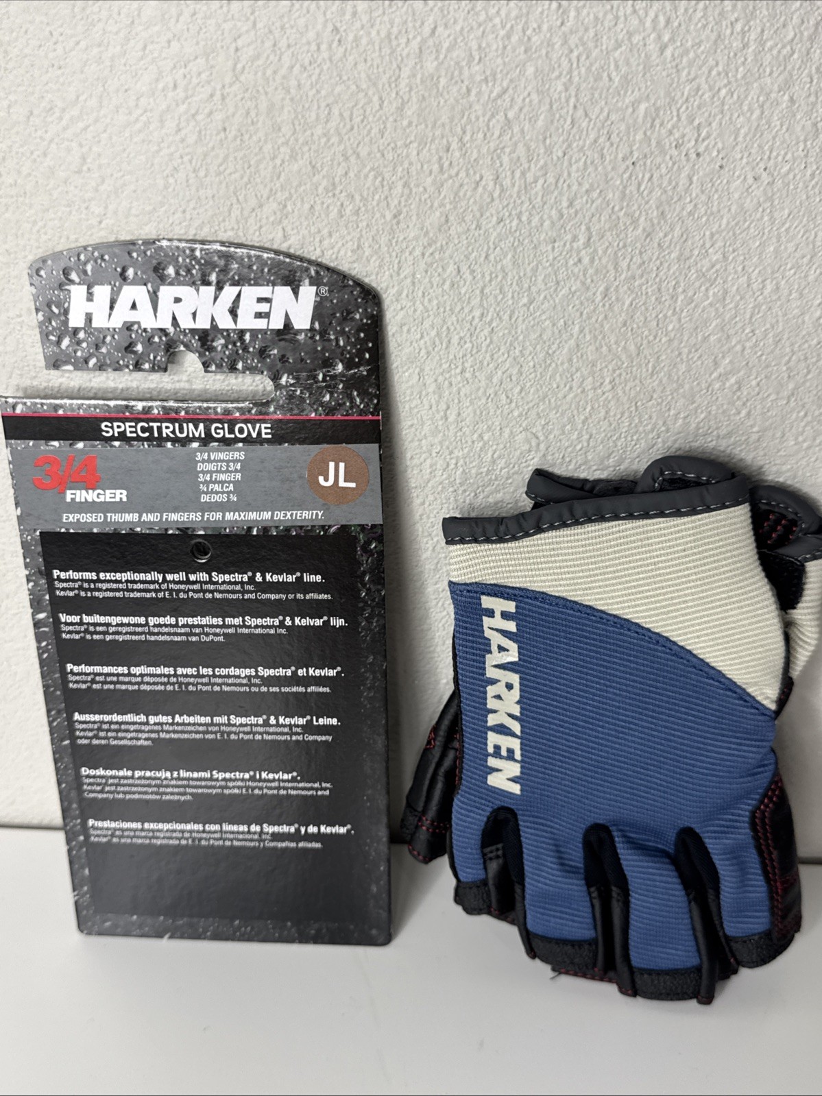 New Harken Spectrum Sailing Gloves Blue 3/4 Finger Junior Large JL