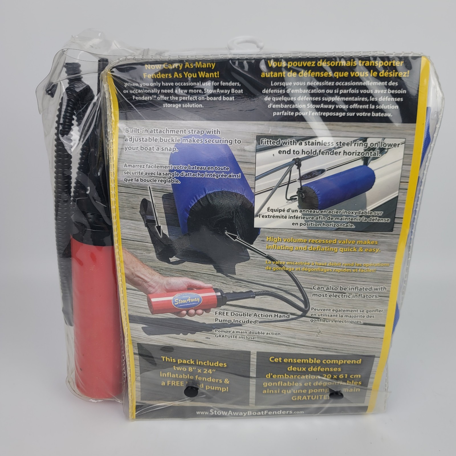 Stowaway Inflatable Deflatable Boat Fender Bumper w/ Pump [2 – 8”x 24″] NOS