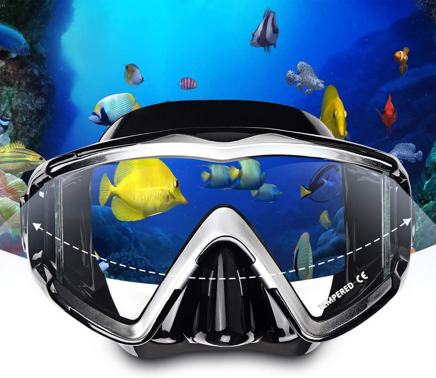 Scuba Diving Mask Tempered Glass Lens Swim Goggles Snorkeling Panoramic View