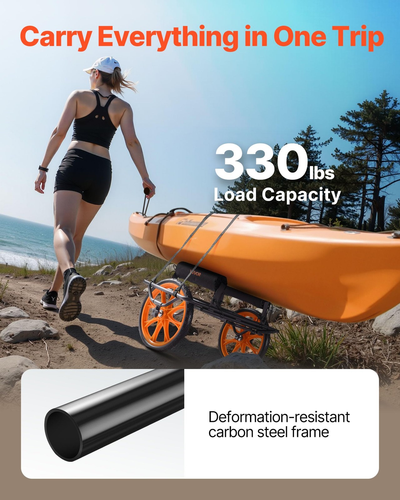 Vevor 300Lbs Kayak Cart All-Terrain Super Duty Trolley Cart Canoe Cart Dolly