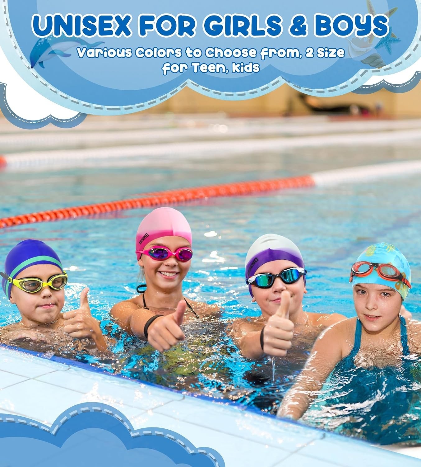 Durable Kids Swim Cap 2-Pack – Comfortable Waterproof Silicone, Unisex Ages 3-15