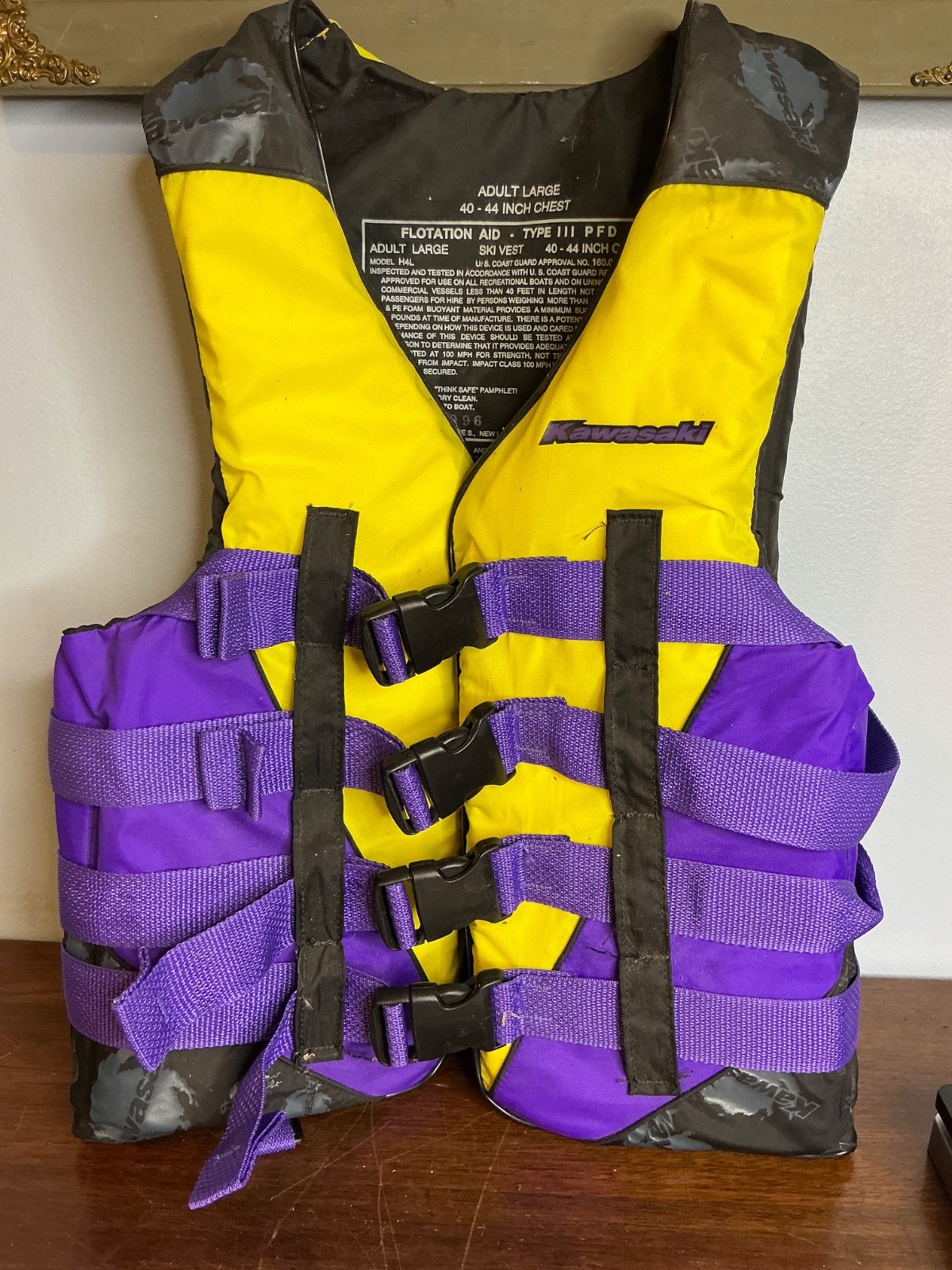 VTG Kawasaki Jet Ski Life Jacket Adult L Purple Yellow Water Ski Boating Vest