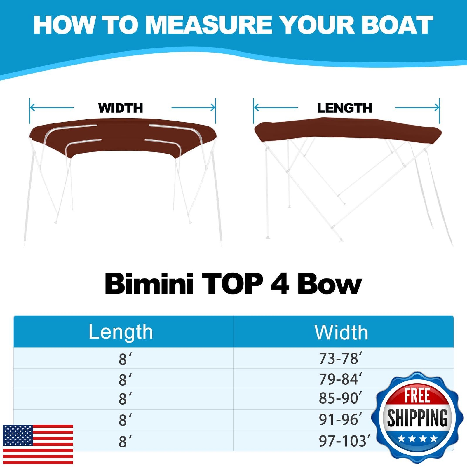 Fuprosico Bimini Top Replacement Canvas with Light Hole for Boat, 4 Bow 8L 73