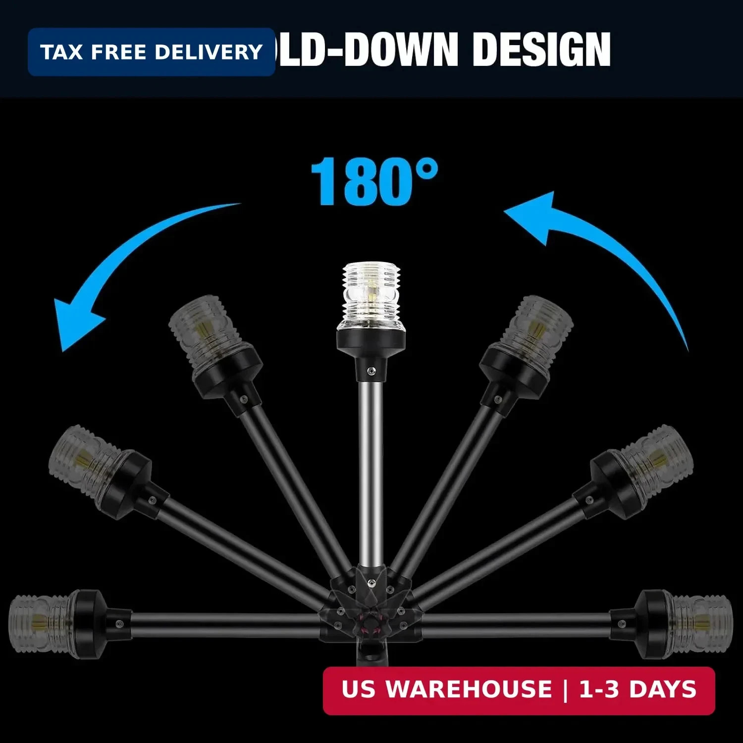 12 Inch Stern Light Bimini Top Anchor Light, LED Pontoon Navigation Lights Water
