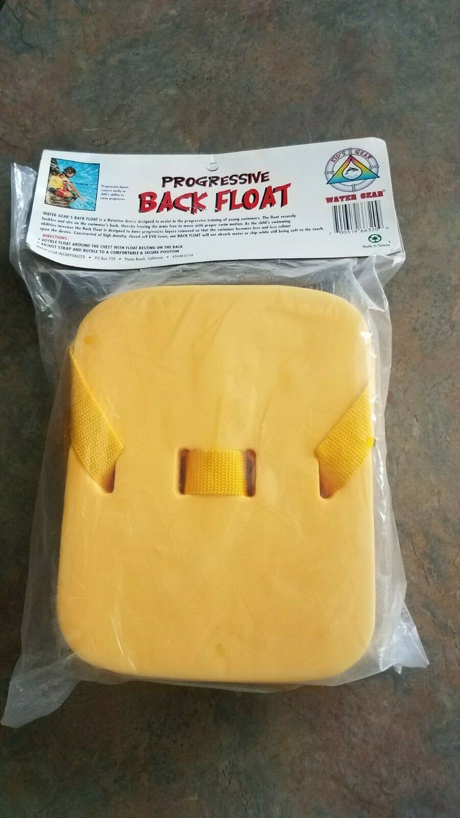 Water Gear PROGRESSIVE BACK FLOAT – yellow- NEW in PKG supports up to 50 lbs