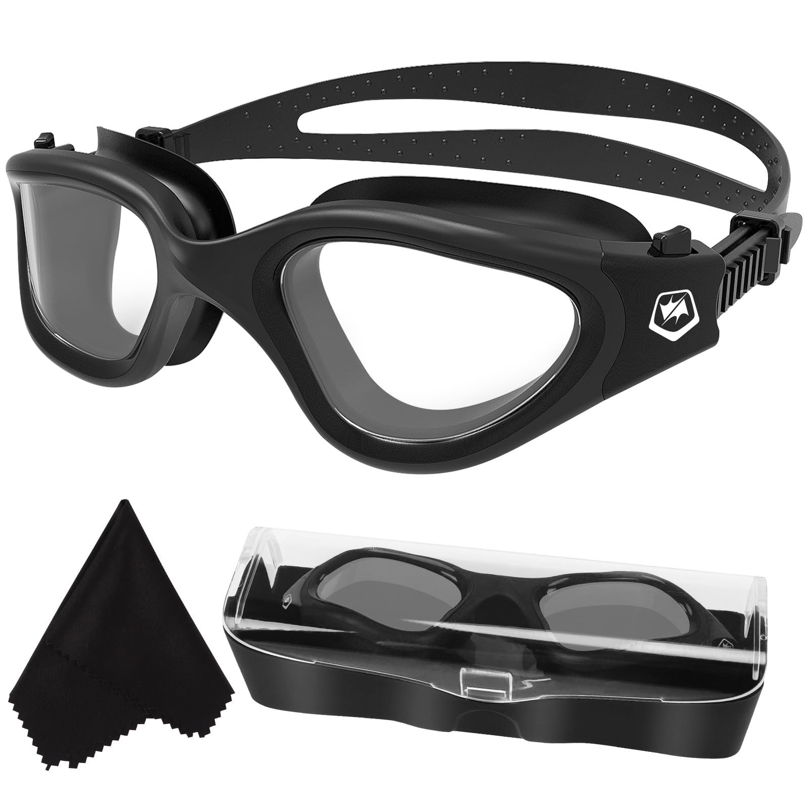 WIN.MAX Swimming Goggles Swim Pool 5.6 x 1.7 inch, All Black-clear