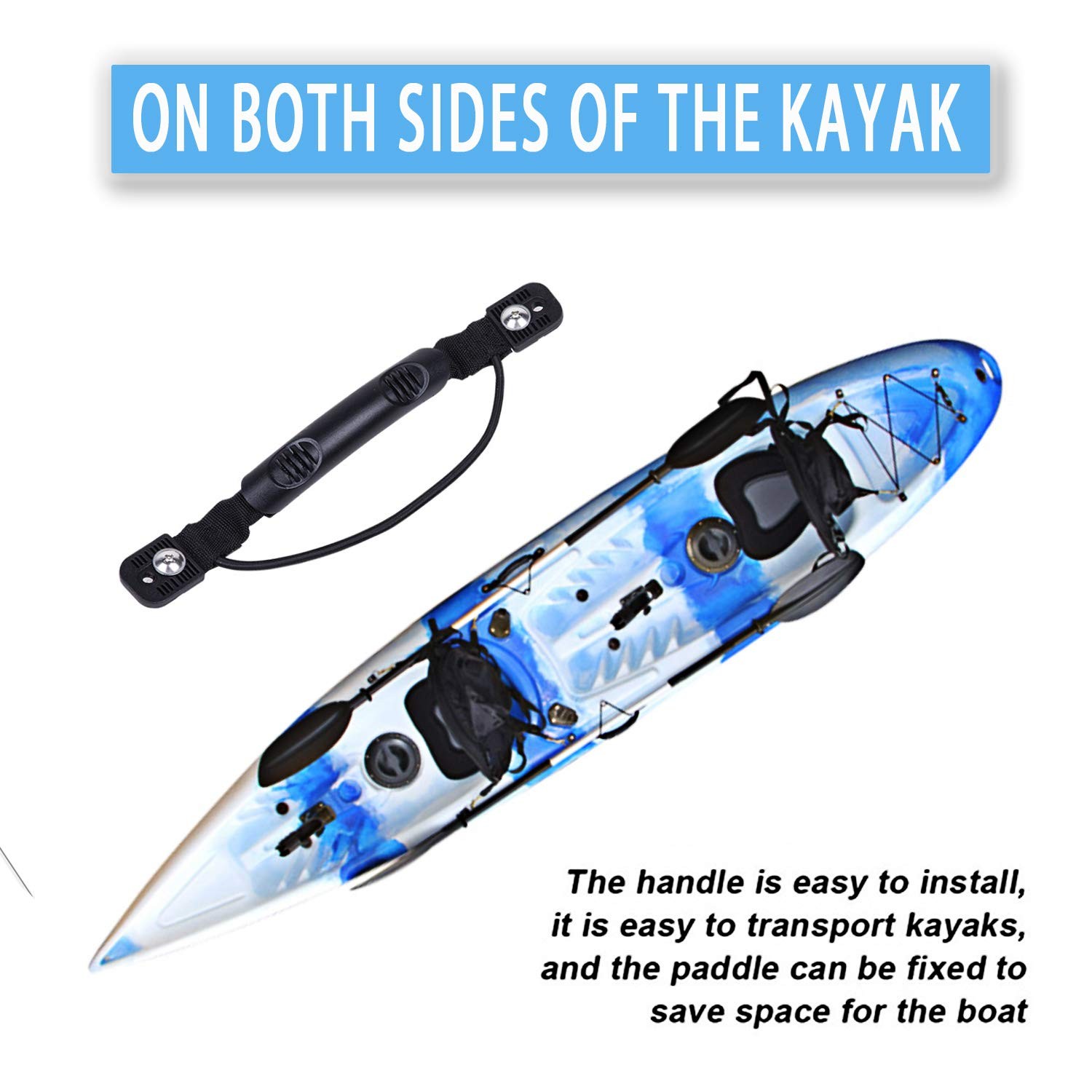 4Pcs Kayaks Canoe Side Mount Handles Replacement Kit with Bungee Cord Black