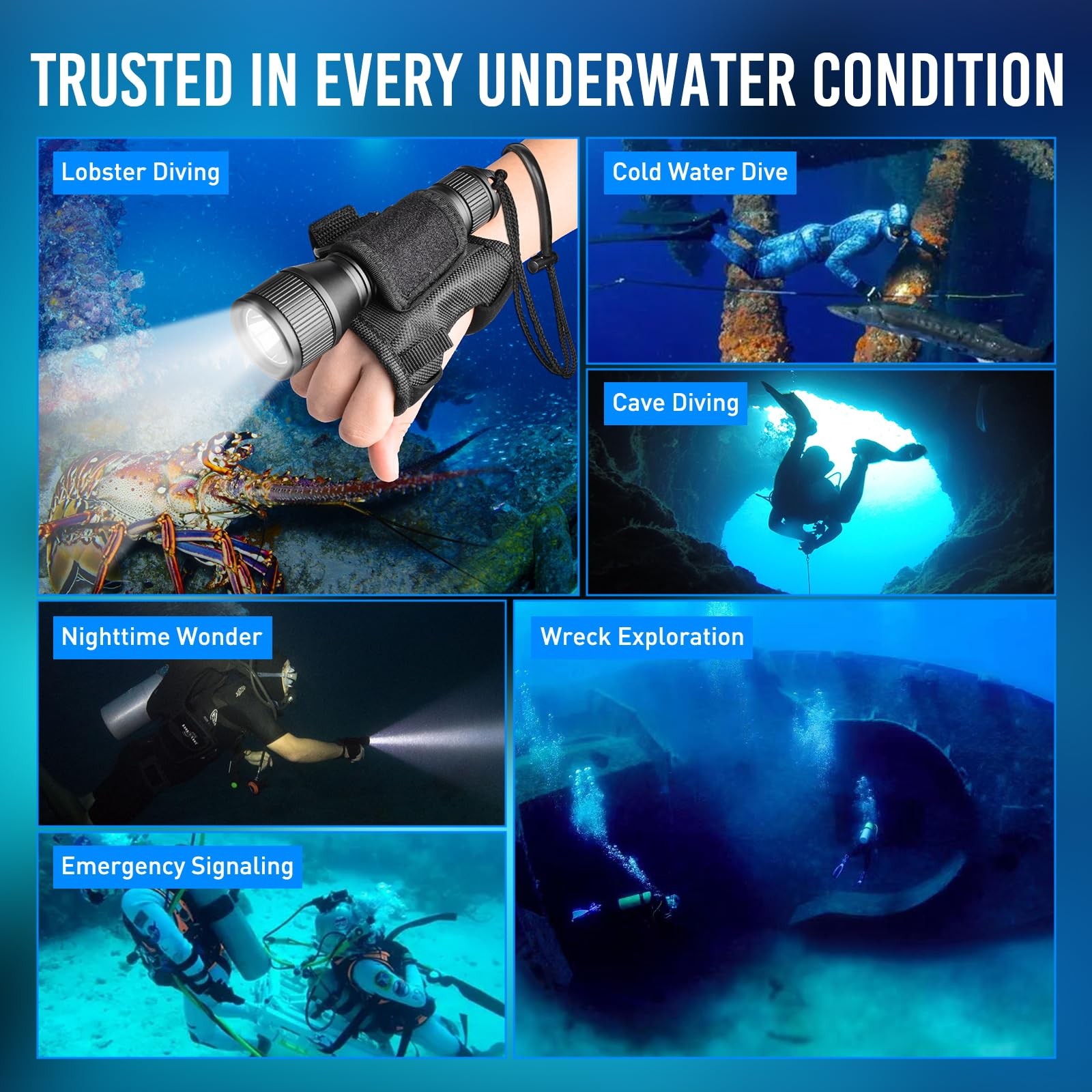 Orcatorch D550 Scuba Dive Light 1000 Lumens Underwater Flashlight 3 Modes Tail