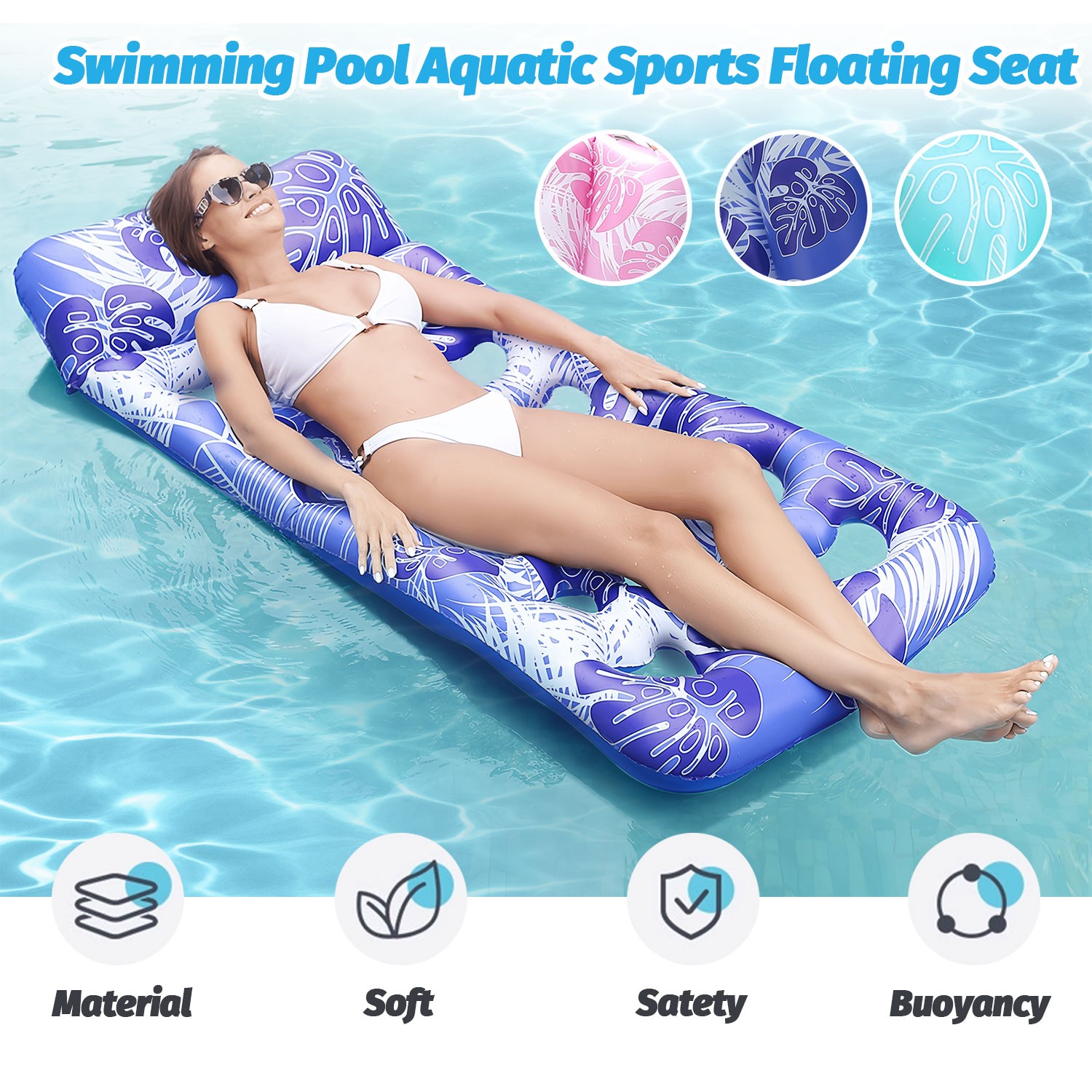 3Pcs Inflatable Pool Floats Bed Adult Floating Lounge Chairs Floating Hammock