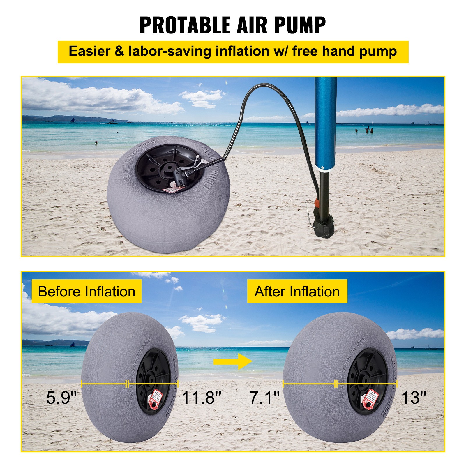 Beach Cart Replacement Wheels 13″ Big Balloon Tires Axle and Hardware Included