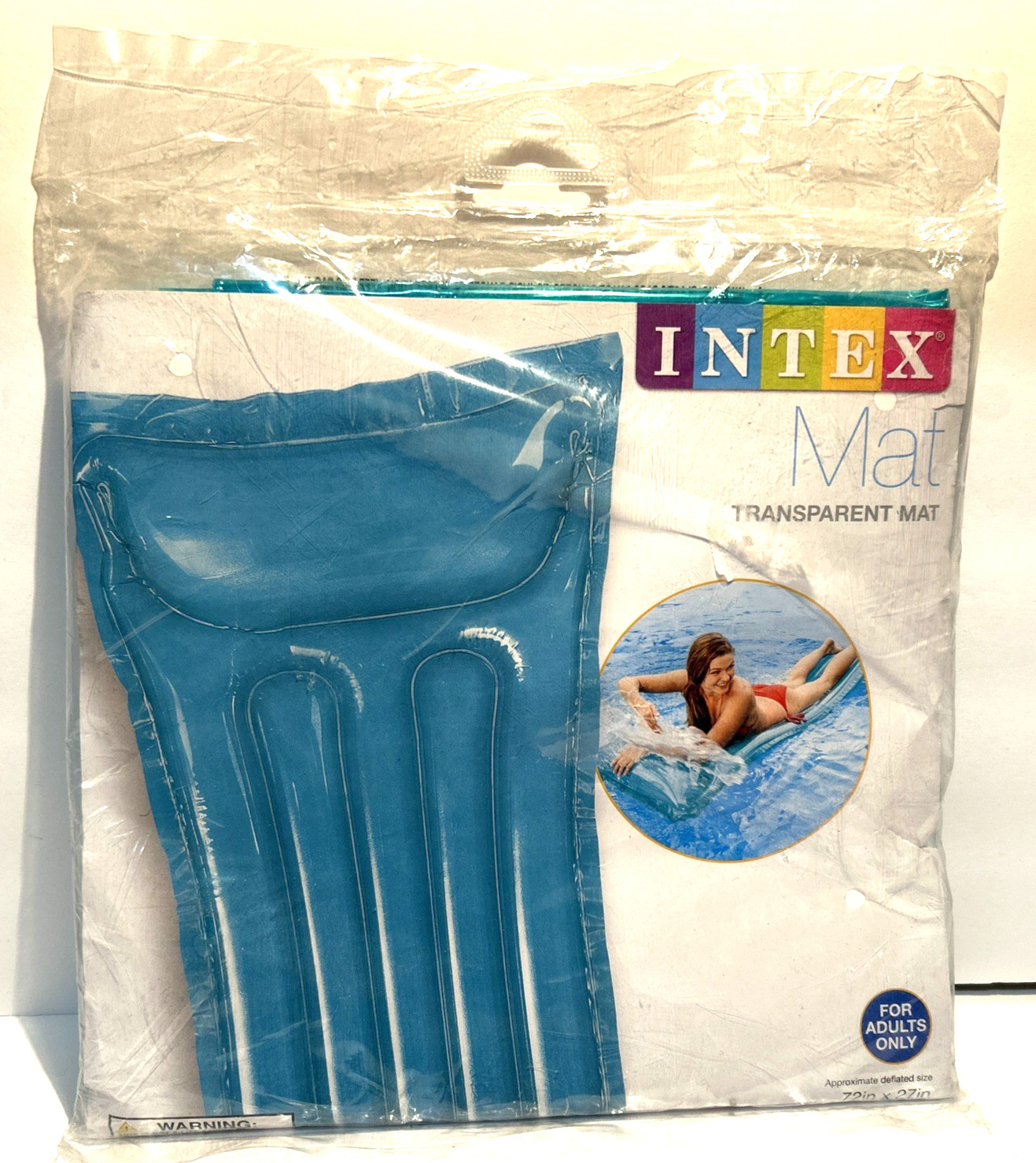 New in Sealed Package – INTEX Transparent Blue Mat – Float, Swim – 72in X 27in