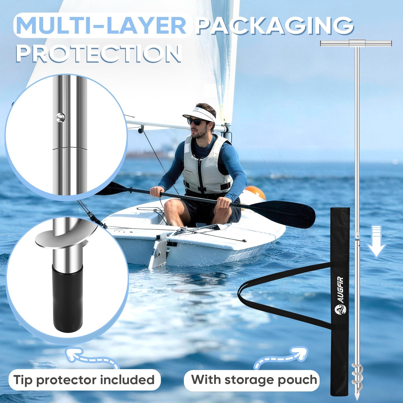 9.8FT Shallow Water Anchor, Portable Stainless Boat Anchor Pole, Quick-Lock B…
