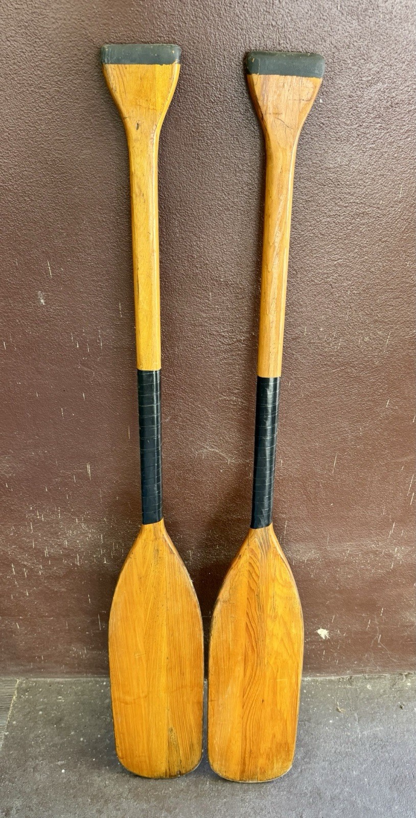 Vintage Caviness Feather Brand 4 FT Wood Boat Oars Pair Rustic Nautical Decor