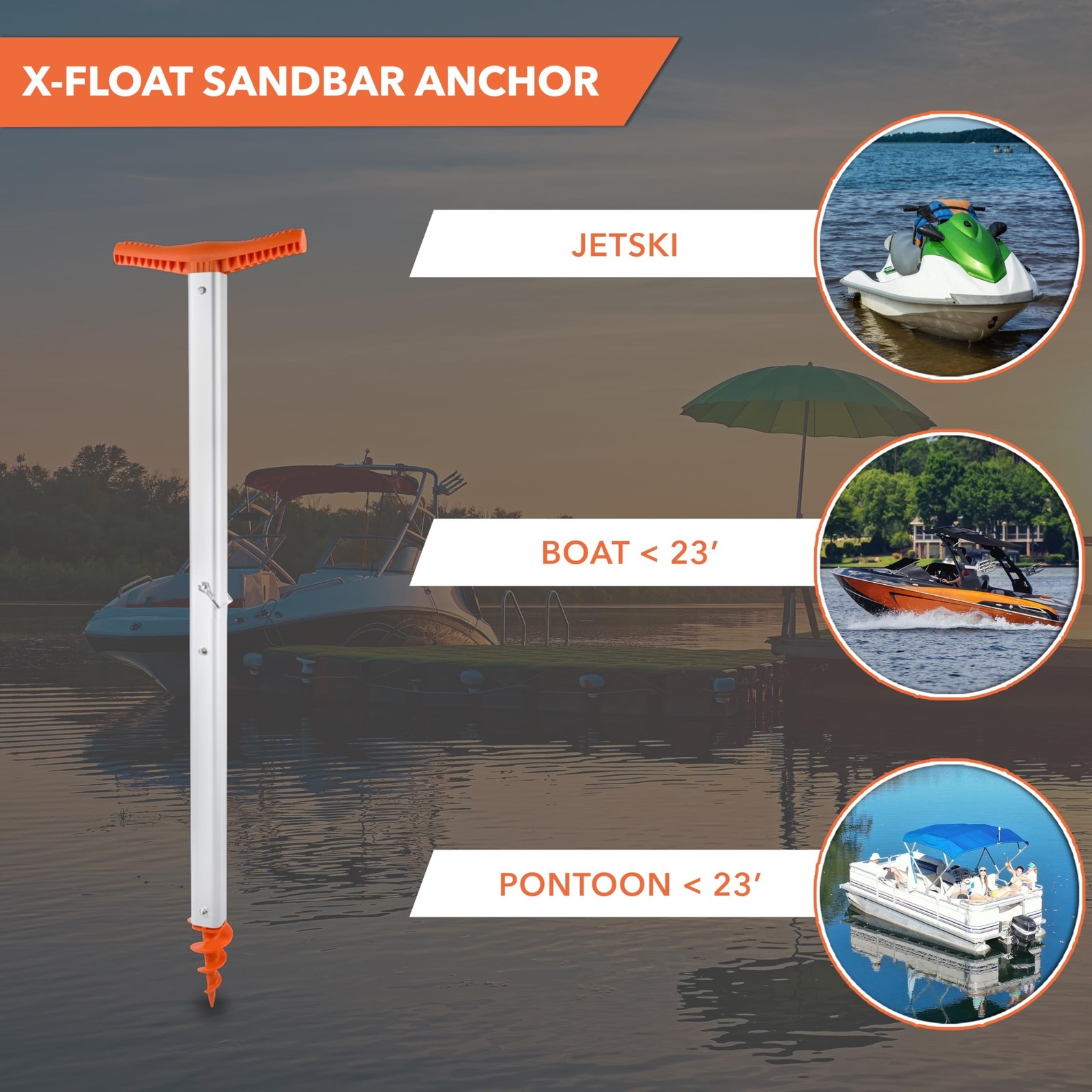 Sand Anchor for Boat, PWC, Pontoon – Aluminum Sandbar Anchor for Shallow Water