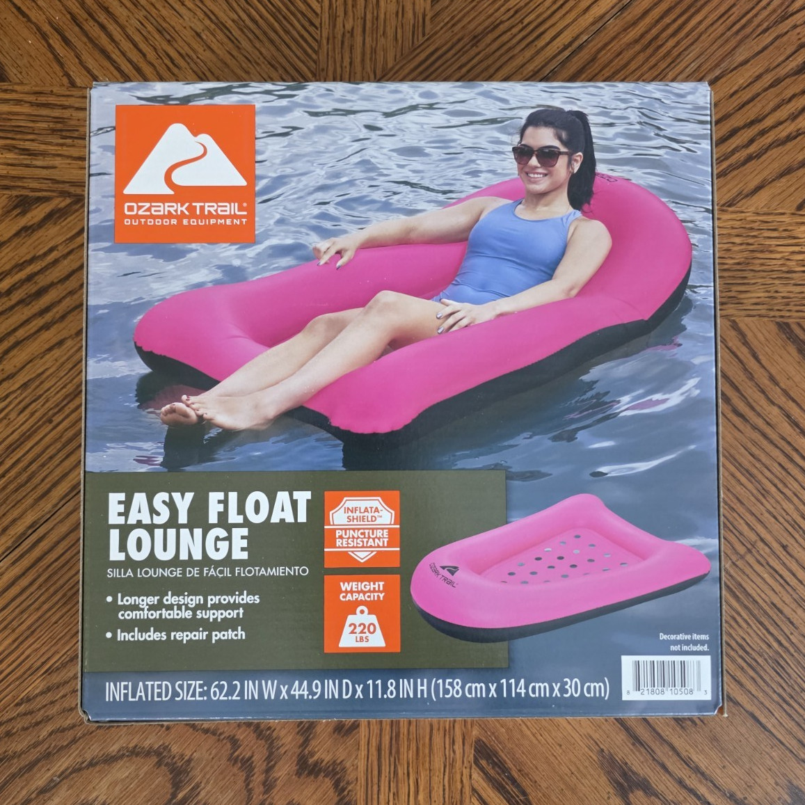 Ozark Trail Easy Float Lounge Inflatable Pool Lounger, Pink, MPN 43895E