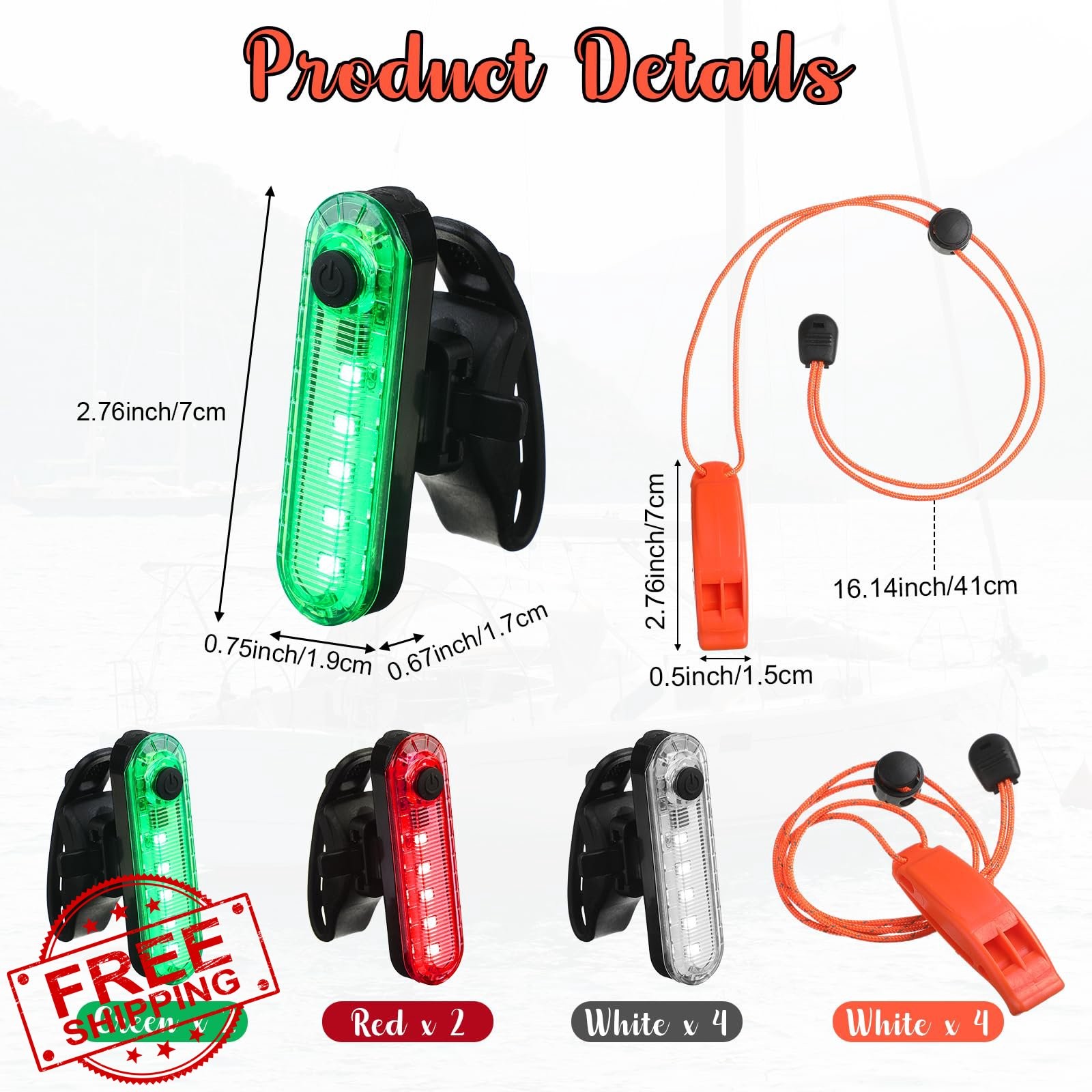 Tellegloww 8pk Waterproof Kayak Boat Navigation Lights